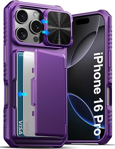 Miniatura 61 de ATATOO Funda para iPhone 16 con tarjetero (almacena 3-5 tarjetas) [bloqueo RFID] y funda para cámara deslizante, protección de grado militar, funda