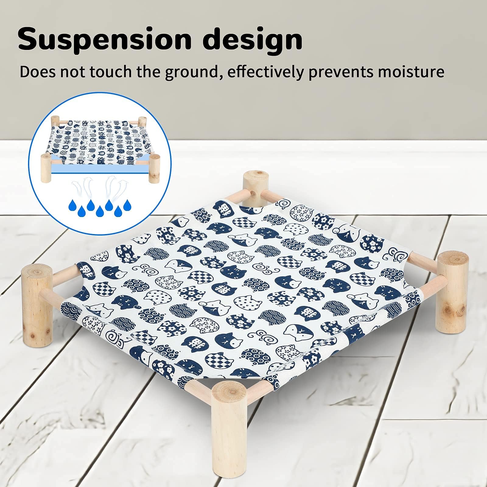 ميكنج تيك سرير خشبي مرتفع للقطط قابل للازالة والغسل، سرير للقطط جيد التهوية مناسب للقطط والجراء في الداخل والخارج | سهل التجميع (قطة)