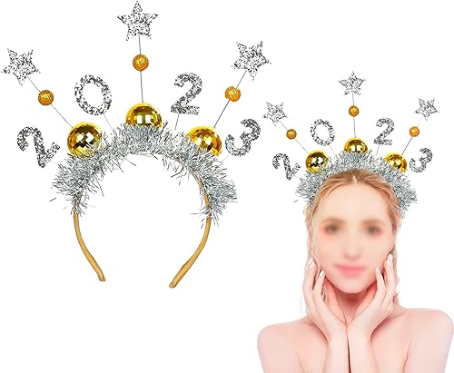Miniatura 1 de Diadema de Año Nuevo 2023 tiara de Feliz Año Nuevo con lentejuelas estrella y purpurina de oropel para fiesta de celebración regalos de fiesta