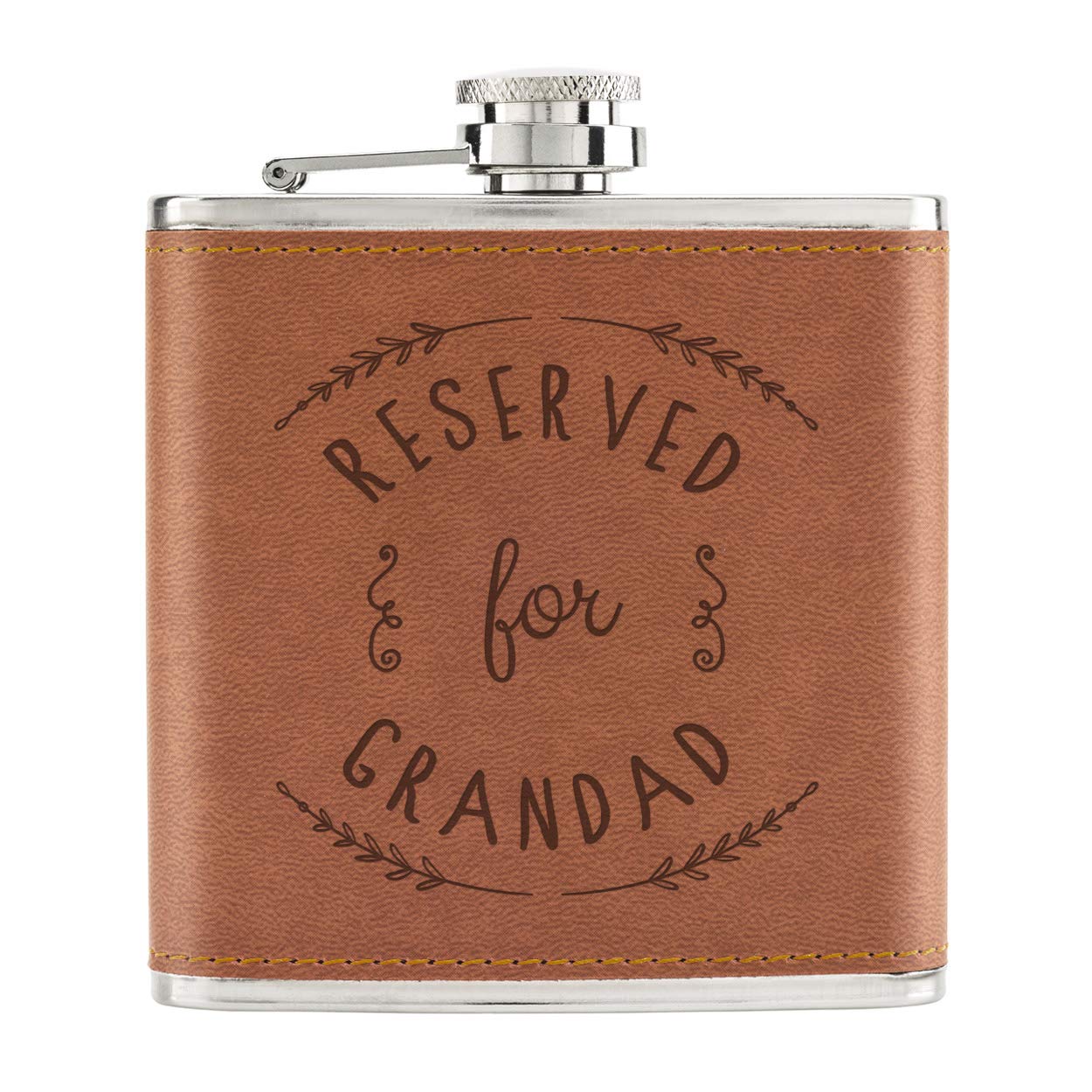 Reserved for Grandad 6oz PU Leather Hip Flask Tan
