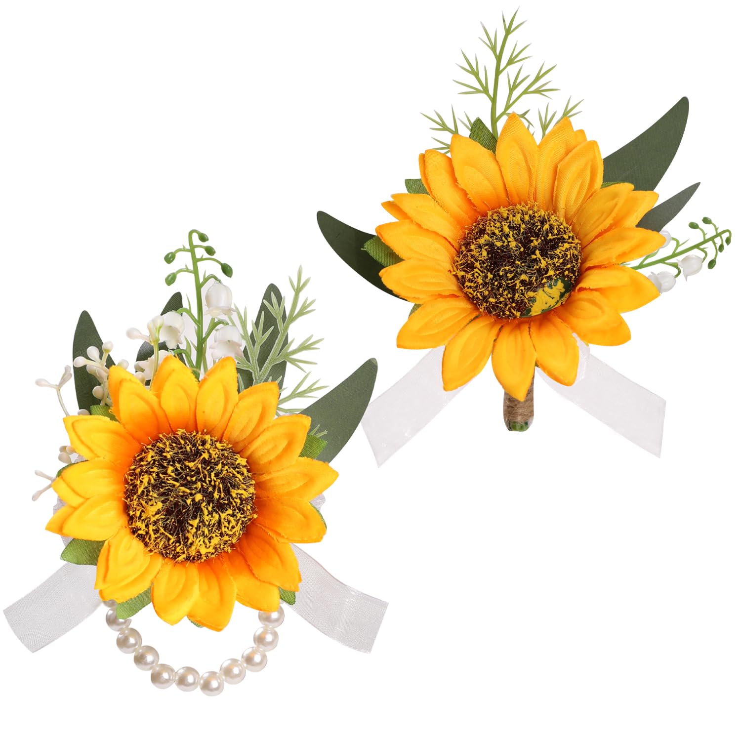 Yerpkefey Wrist Corsage and Boutonniere Set,Handmade Corsage Wristlet Band Boutonniere for Men Wedding Bride Wristband Artificial Flower Corsage Flowers Prom Party Suit Decoration (Sunflower)