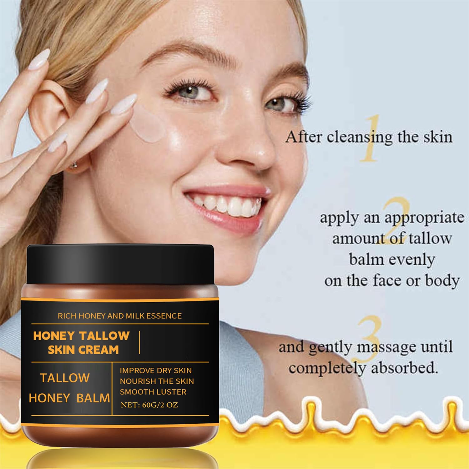 Marroomi Tallow Honey Balm, Organic Grass-Fed Beef Tallow Balm With Raw Honey, Beef Tallow for Skin - Natural Formula for Dry & Sensitive Skin (2)