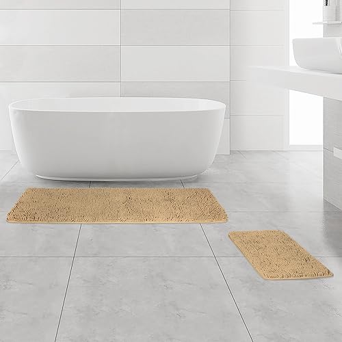 Miniatura 187 de Yeaban Alfombras de baño gris oscuro – Gruesas alfombras de baño de chenilla | Alfombras de baño absorbentes y lavables antideslizantes, alfombras