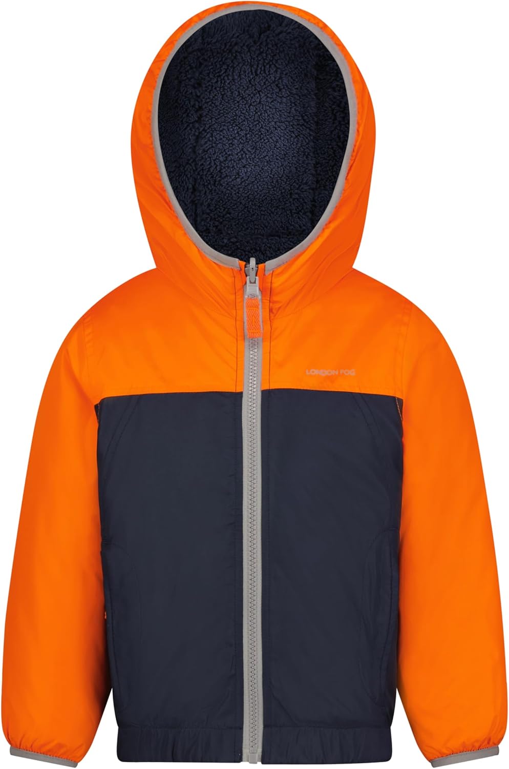 LONDON FOG Boys' Midweight Fleece-to-Poly Reversible Hooded Jacket