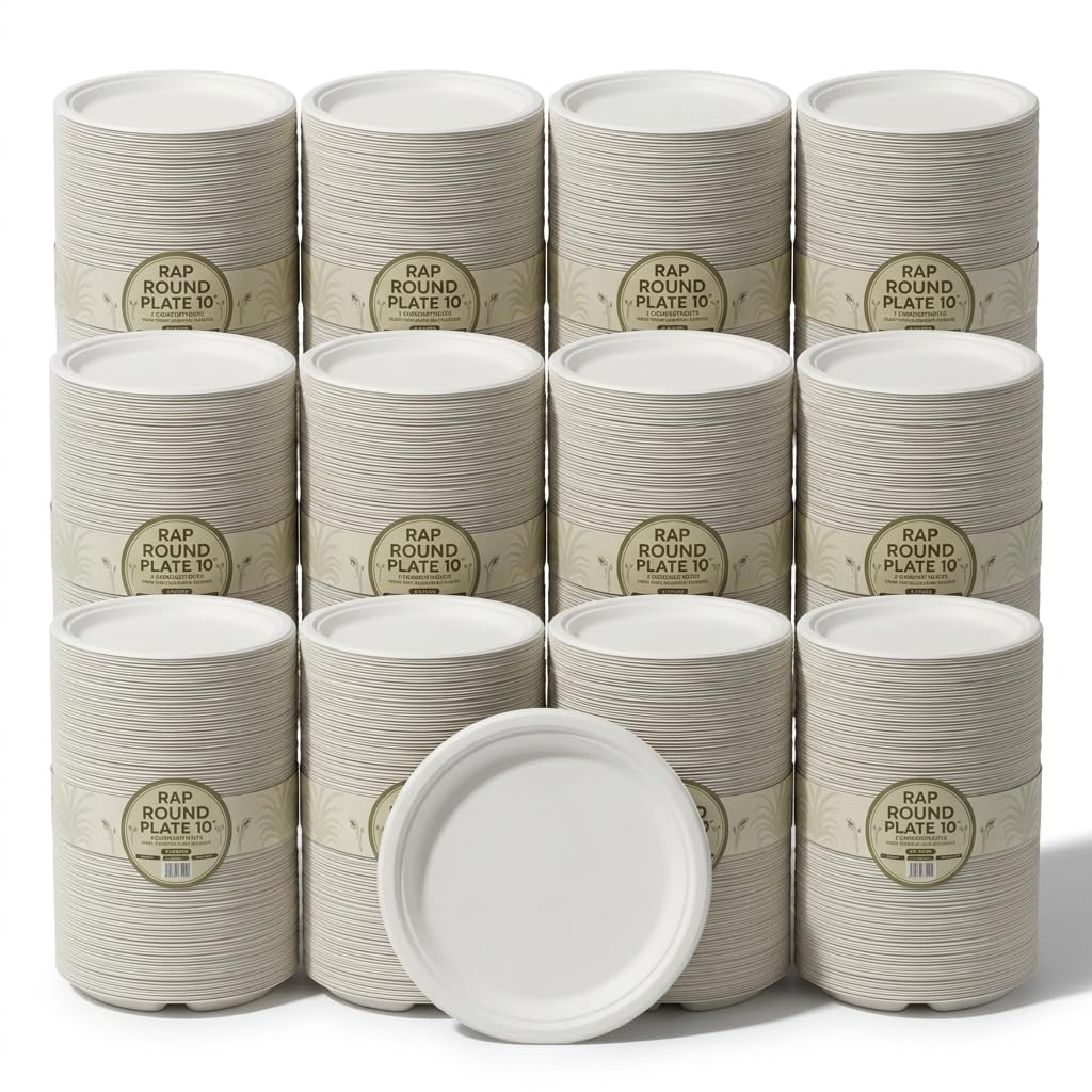 Strong Paper Plates 10 Inch 600 Pack Bagasse Compostable Disposable Party
