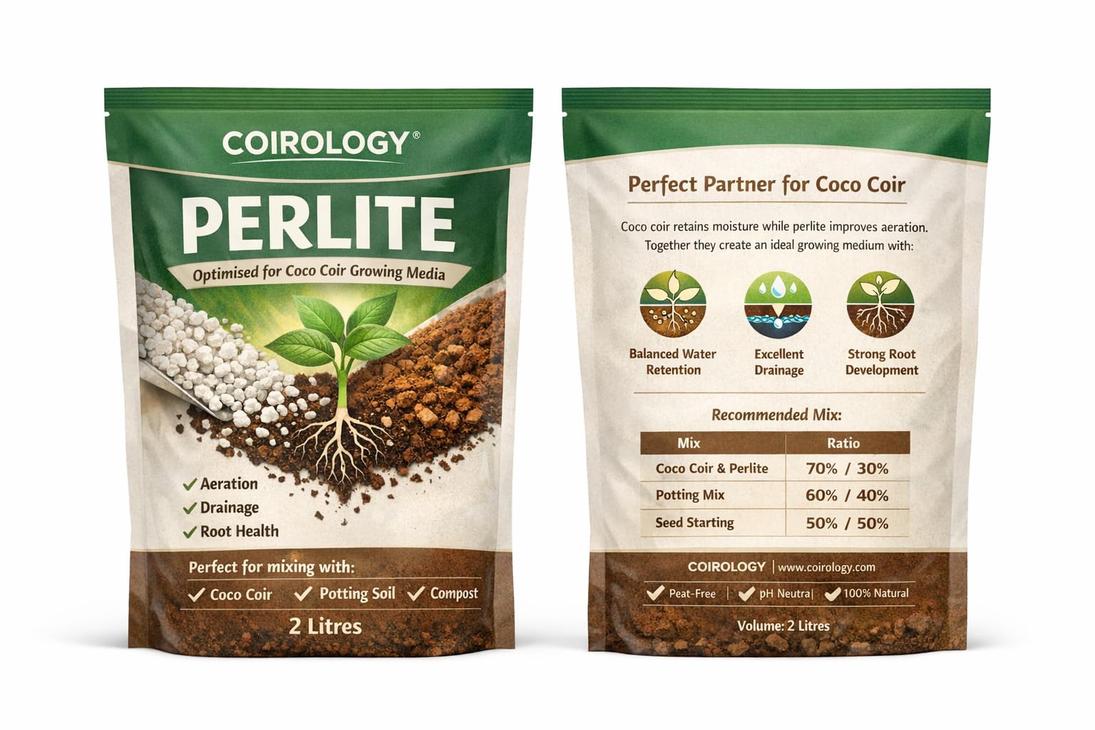 Coirology Horticultural Perlite 2L | 2–5mm Dedusted Perlite for Houseplants, Potting Mixes & Seed Starting | Improves Drainage, Aeration & Root Health | Lightweight Growing Medium for Indoor & Outdoor