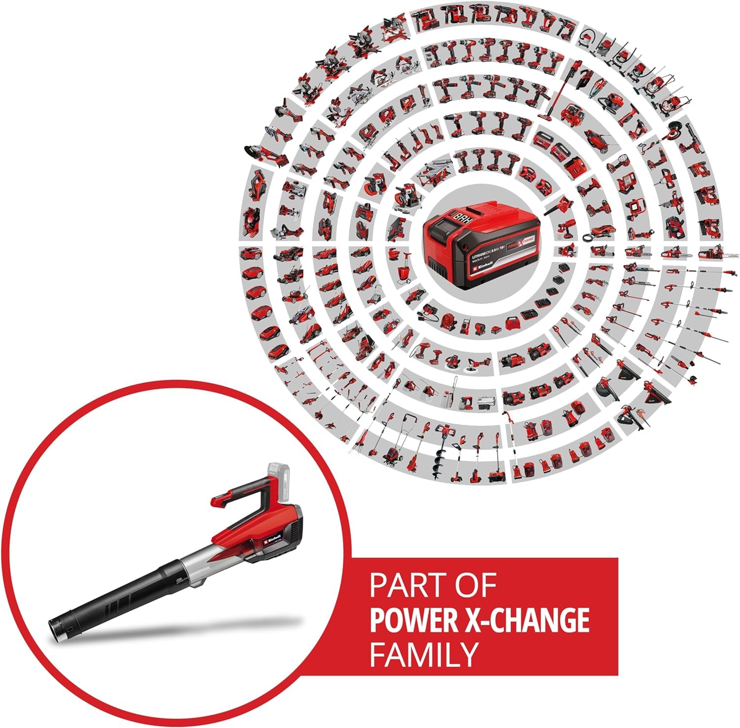 Einhell Akku-Laubbläser GP-LB 18/200 Li GK-Solo Power X-Change (Li-Ion, 18V, Axial-Impeller-Technologie, Blasleistung 670 m³/h, Dachrinnen-Reinigungsset, ohne Akku & Ladegerät), Red/black