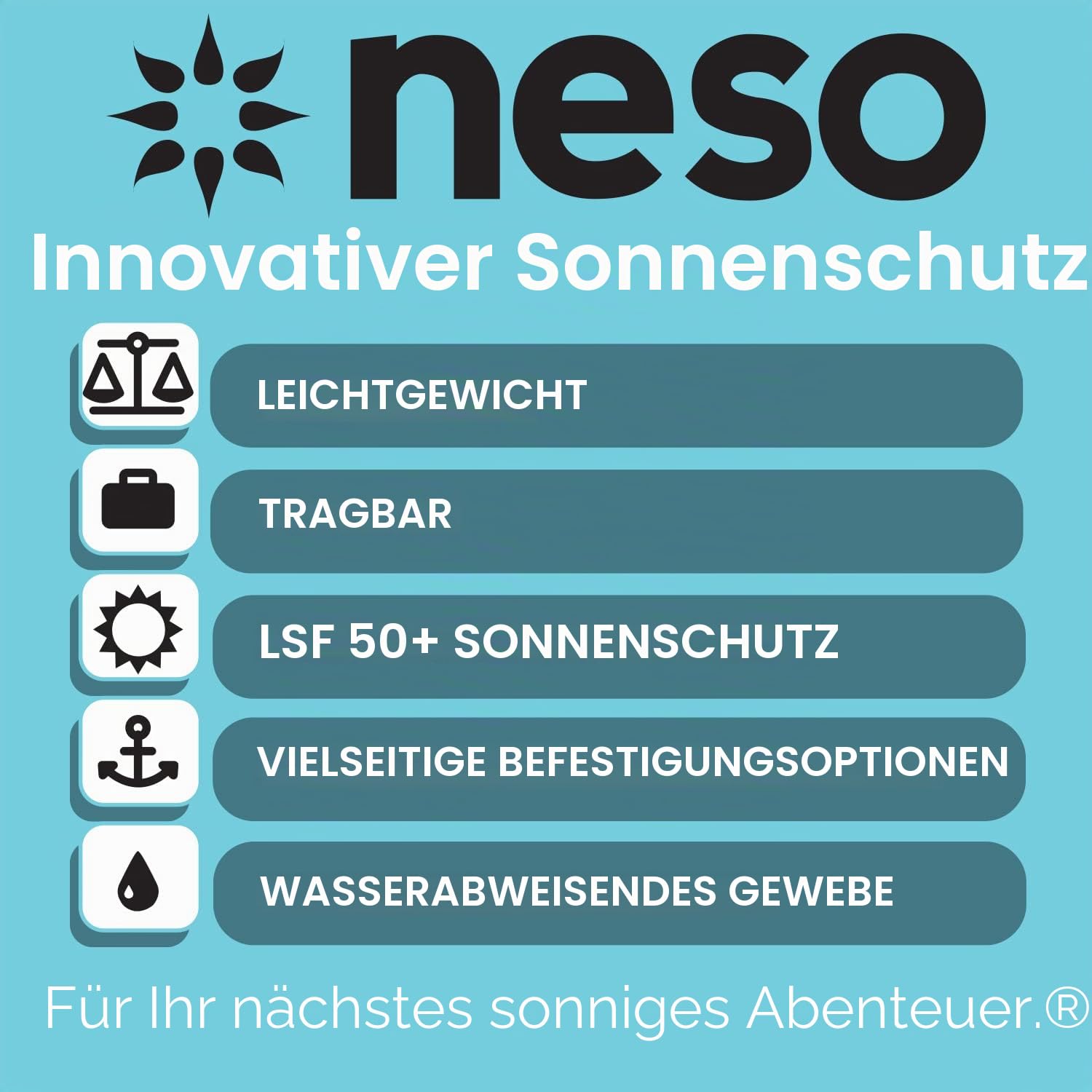 Neso Strandzelt mit Sandanker, tragbarer Sonnenschutz, 2,1 x 2,1 m, patentierte verstärkte Ecken (Regenbogenfarben)
