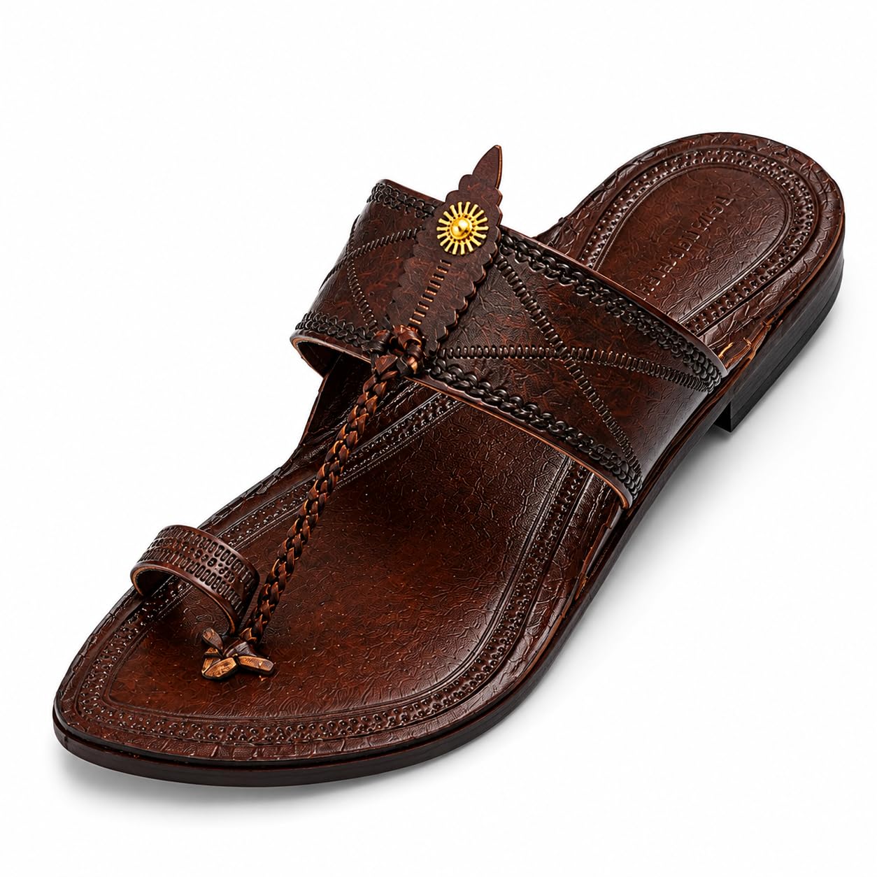 Men's Genuine Leather Kolhapuri Chappal | Handcrafted Ethnic Sandals | Premium Handmade Traditional Footwear | Cushioned Comfort - KP3(Brown)-8-image-40