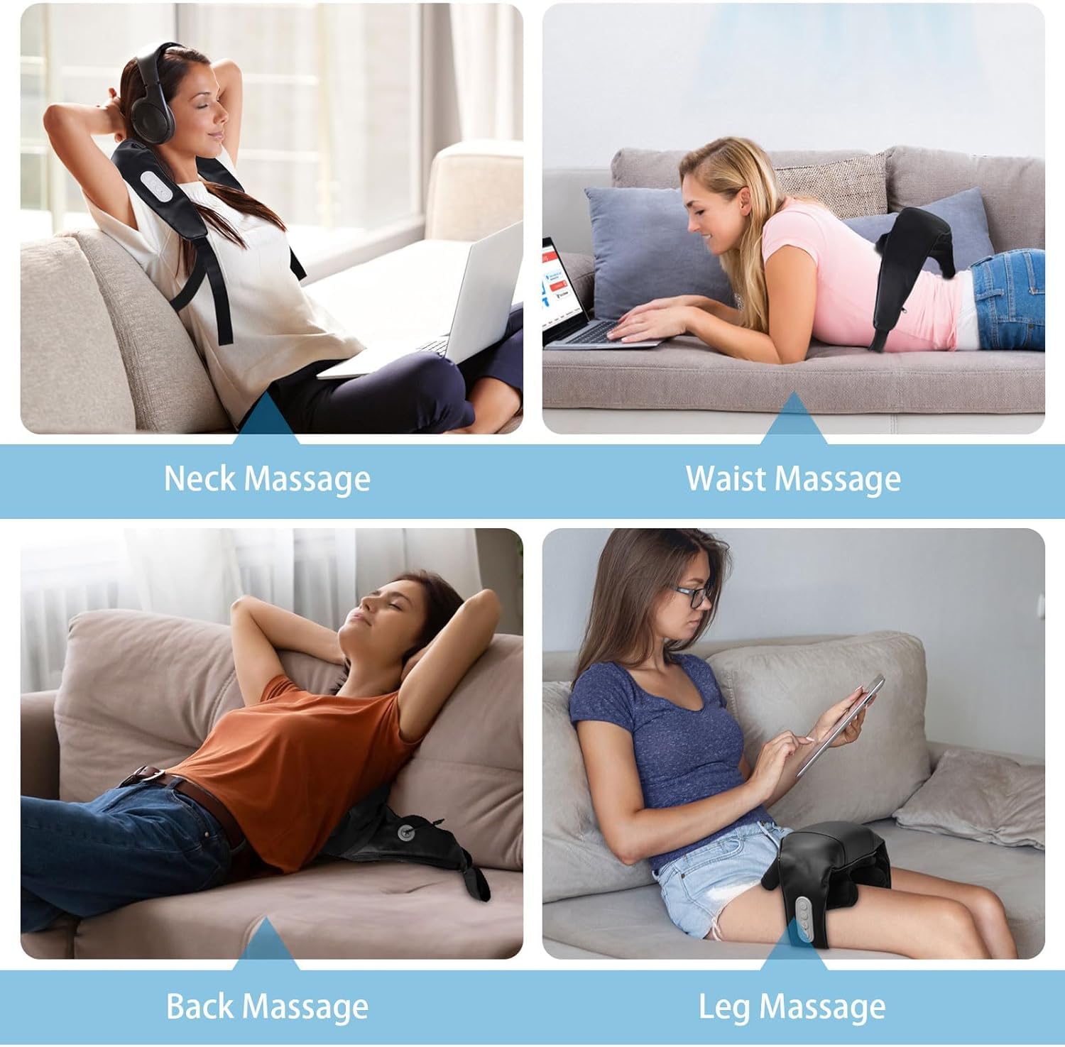 BIBIRE Cuscino massaggiante cervicale con funzione di calore, massaggiatore Shiatsu 4D di massaggio del tessuto profondo, per spalle, gambe, muscoli del corpo per alleviare il dolore, ideale per casa
