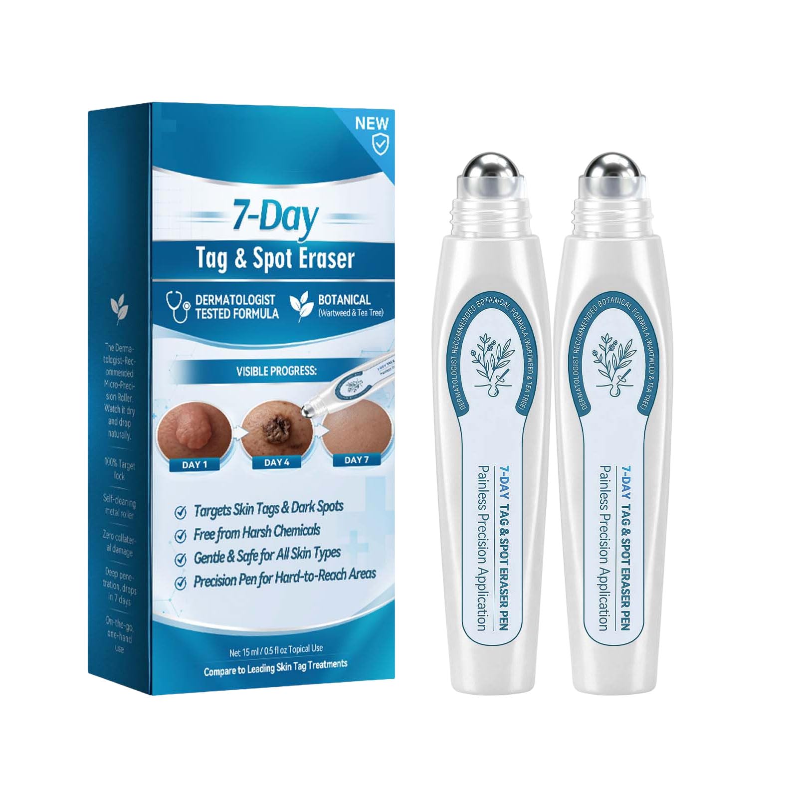 7-Day Tag and Spot Eraser Precision Rollerball Pen,Natural Gel Formula, All Skin Types, Deep Penetrating, Non-Greasy Texture, Targets Dark Spots (2PCS)