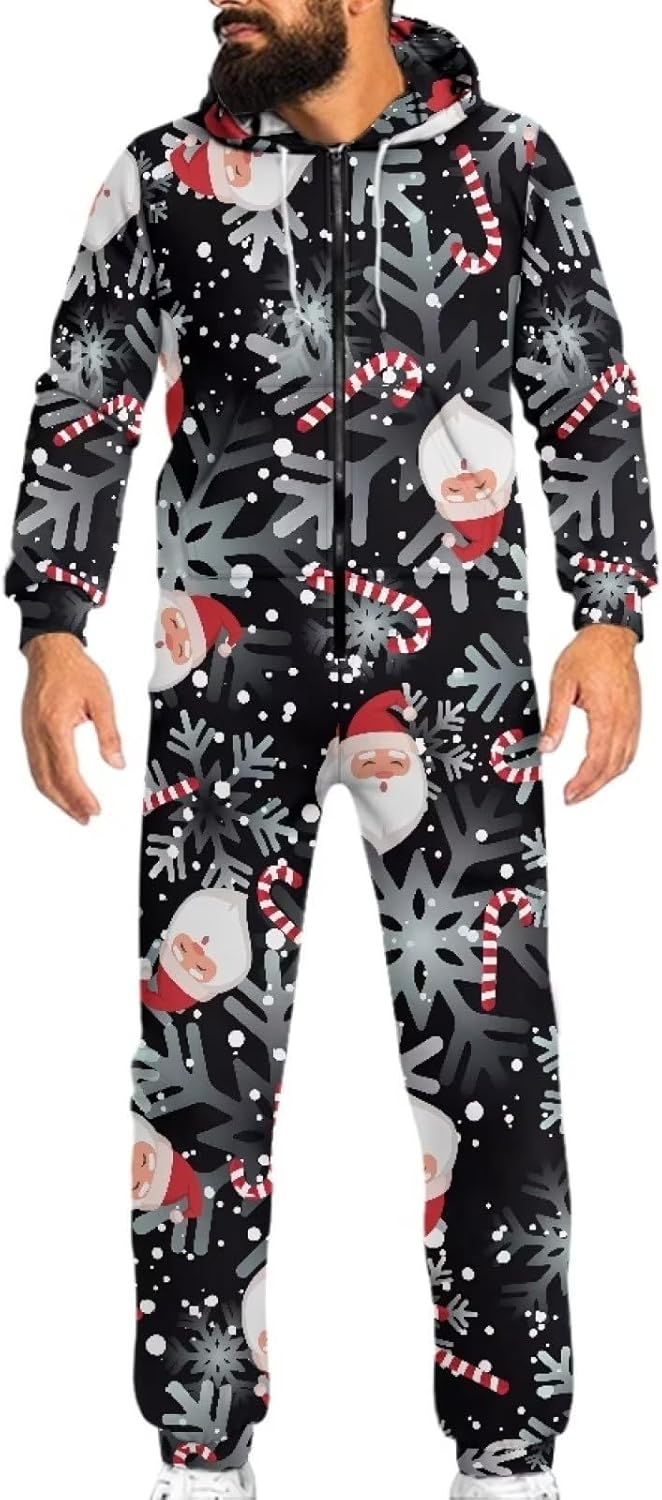 Adults One-Piece Sleepwear Half Zipper Onesie Pjs Novelty Long Sleeves Drawstring Homewear with Pockects