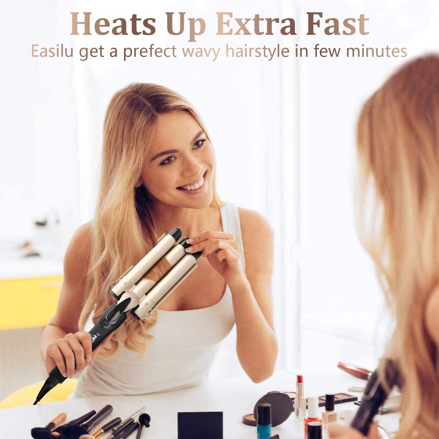 3 Barrel Curling Iron Wand Dual Voltage Hair Crimper Temperature Adjustable 25mm Hair Crimper ，1 Inch Ceramic Tourmaline Triple Barrels ，Hair Waving Styling Tools : Beauty & Personal Care