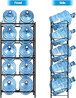Vista 7 de Soporte para botellas de agua de 5 galones de 5 niveles, enfriador de agua con 10 ranuras, estante de almacenamiento de jarra de agua resistente