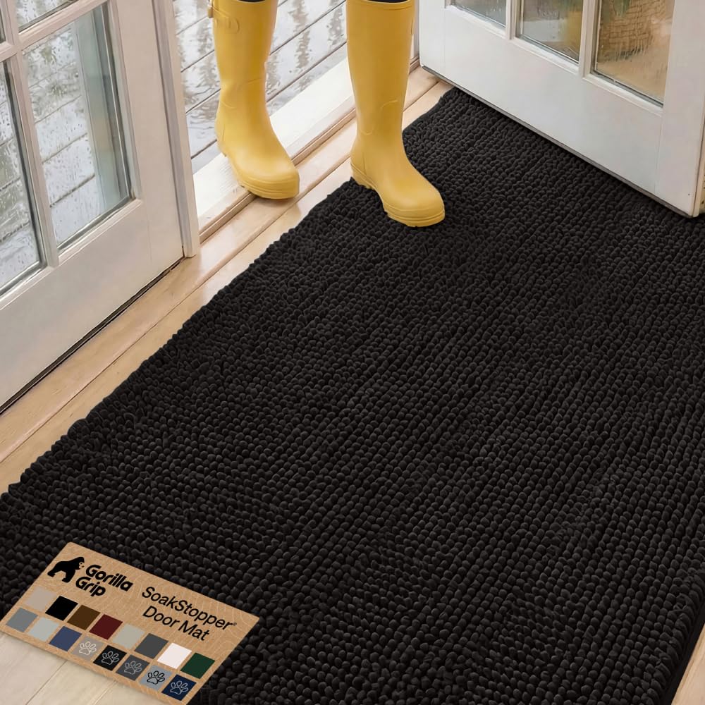 Gorilla Grip Original Indoor Durable Chenille Doormat, 60x36, Absorbent Machine Washable Inside Mats, Low-Profile Rug Doormats for Entry, Mud Room Mat, Back Door, High Traffic Areas, Black — image 1