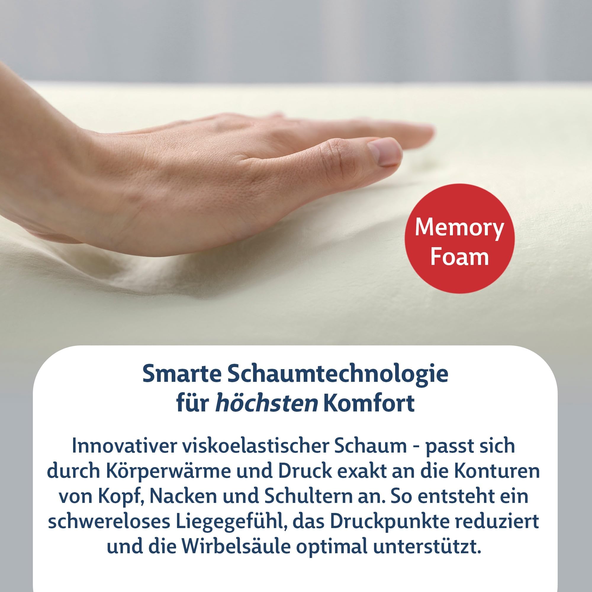 FMP Matratzenmanufaktur Orthopädisches Nackenstützkissen Viscoelastisches Kissen 8,5 cm hoch weiß