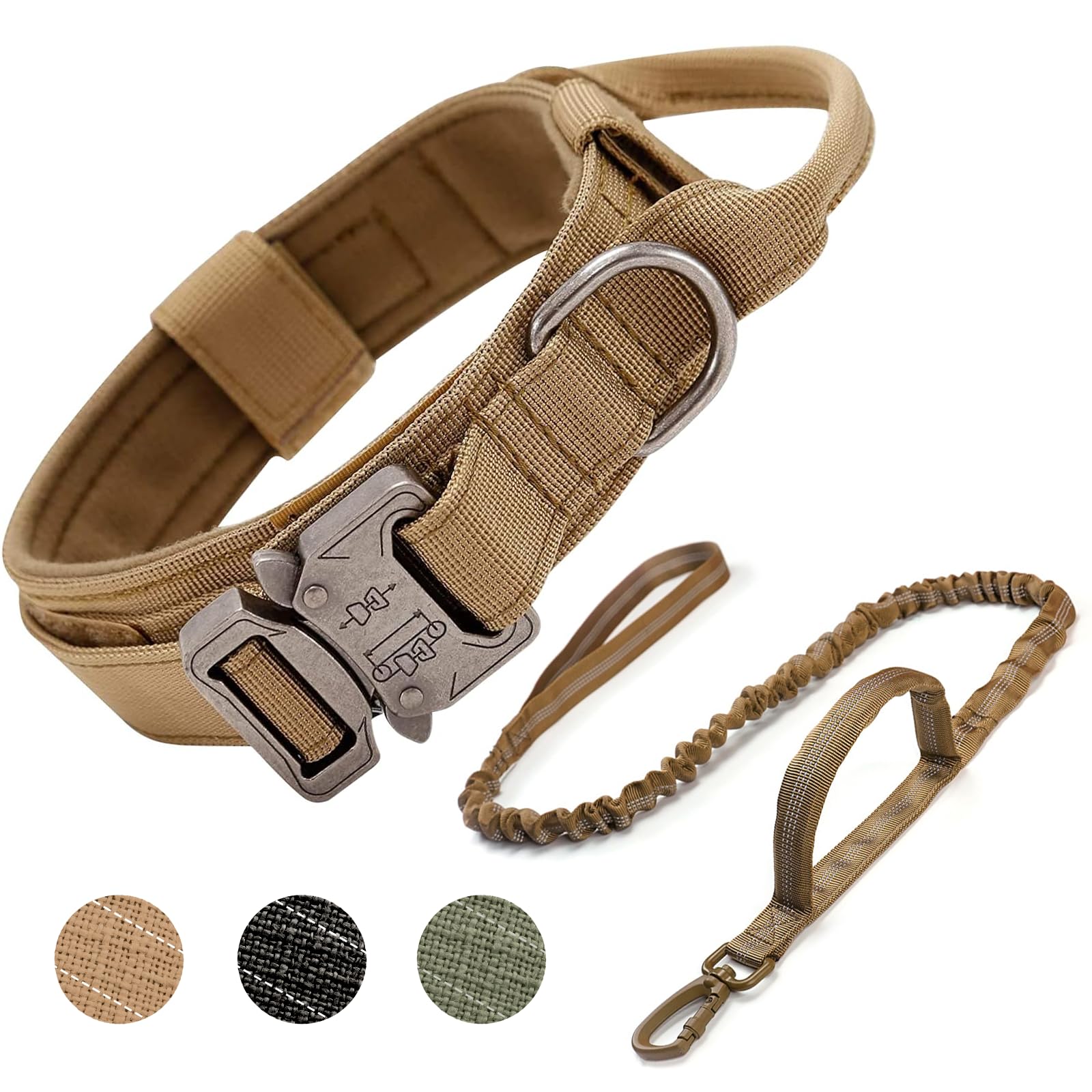 Collares Tácticos para Perros, Ajustable Collar de Nailon con Hebilla de Metal, Antidesgaste Tácticos al Aire Libre Collares con Mango de Control para Perros de Tamaño Mediano
