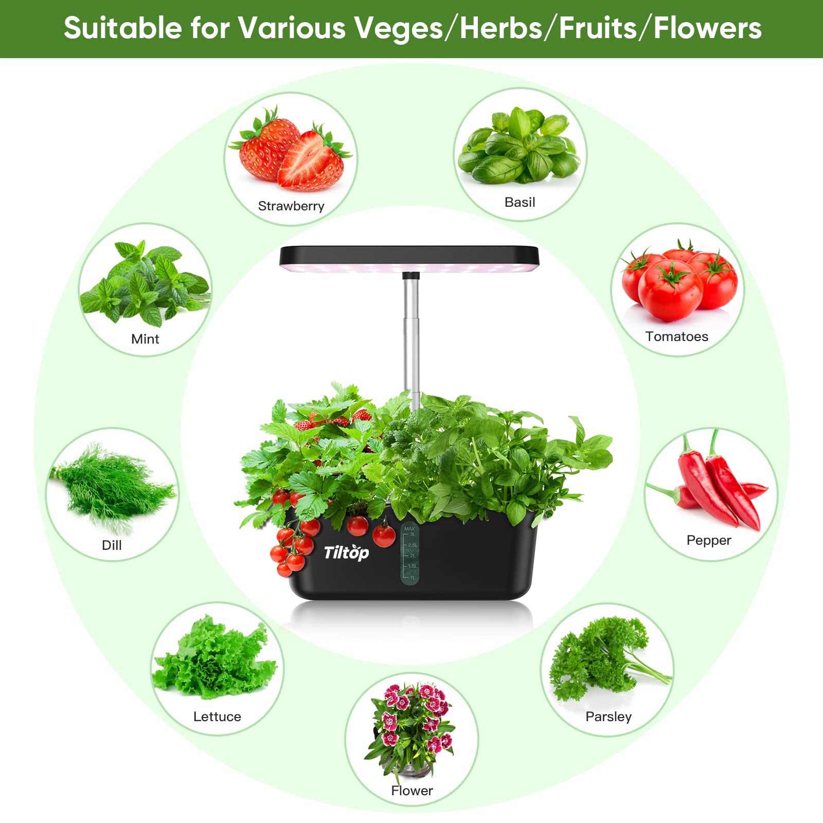 Hydroponics Growing System 8 Pods Indoor Herb Garden with LED Grow