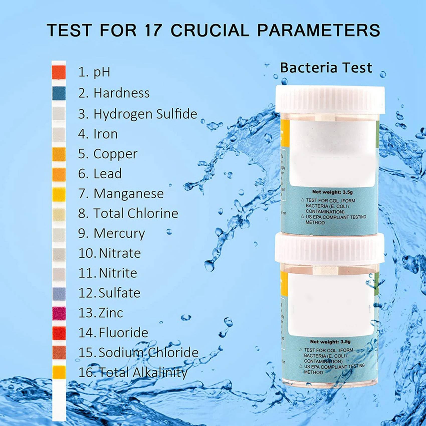 Kit Completo per il Test 'Acqua 17 In 1 per La Casa, 1000 Strisce + 20 Kit per il Test 'Acqua per il Test Facile 'Acqua Potabile, PH,