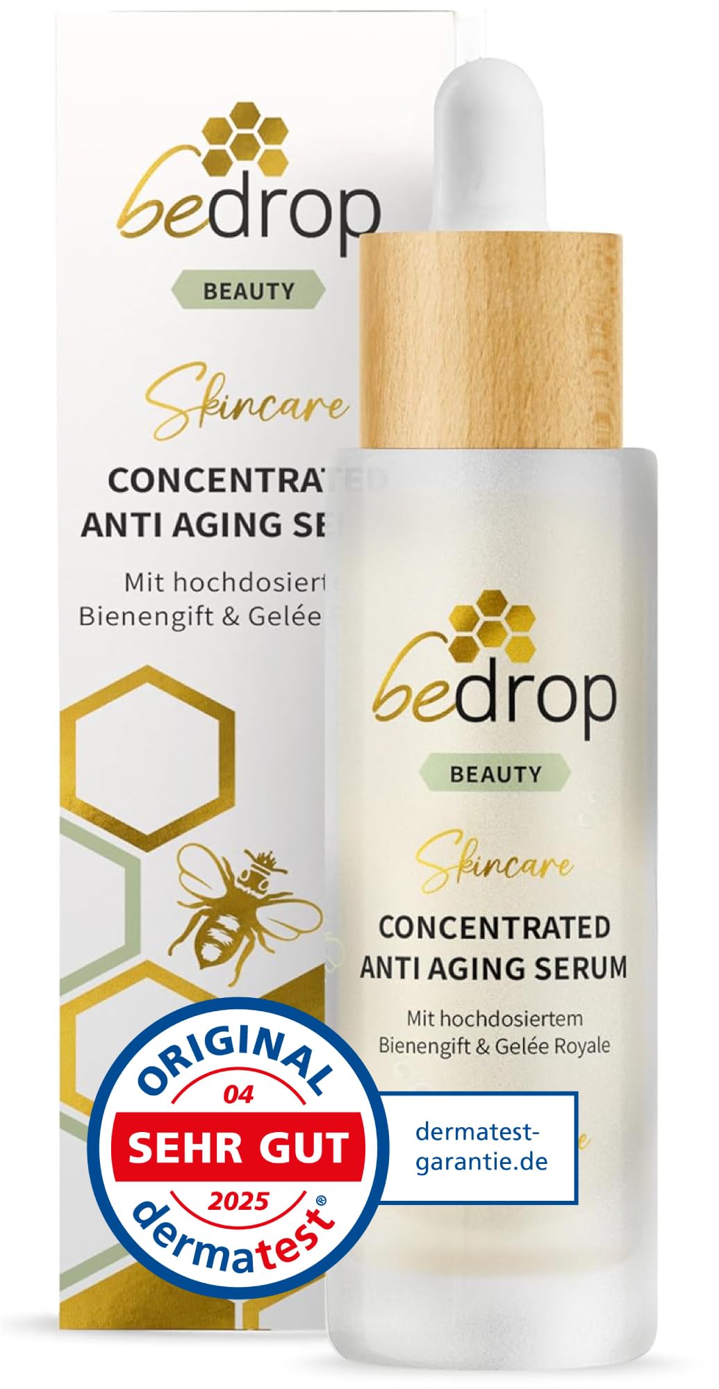 bedrop Concentrated Anti Aging Serum mit straffendem Bienengift, Gelée Royal, Hyaluron & Acetylglucosamin hochdosiert - Reine Imker Qualität ohne Zusatzstoffe