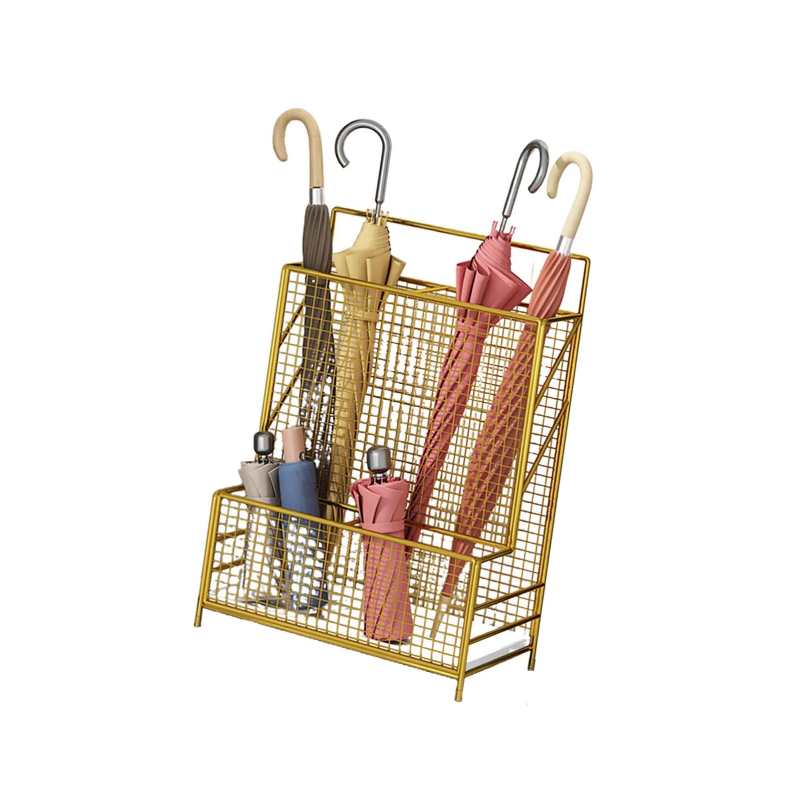 WXPGFEQ Partitioned Umbrella Stand Rack with Drip Tray, Heavy Duty Storage Holder for Hallway Entryway Office