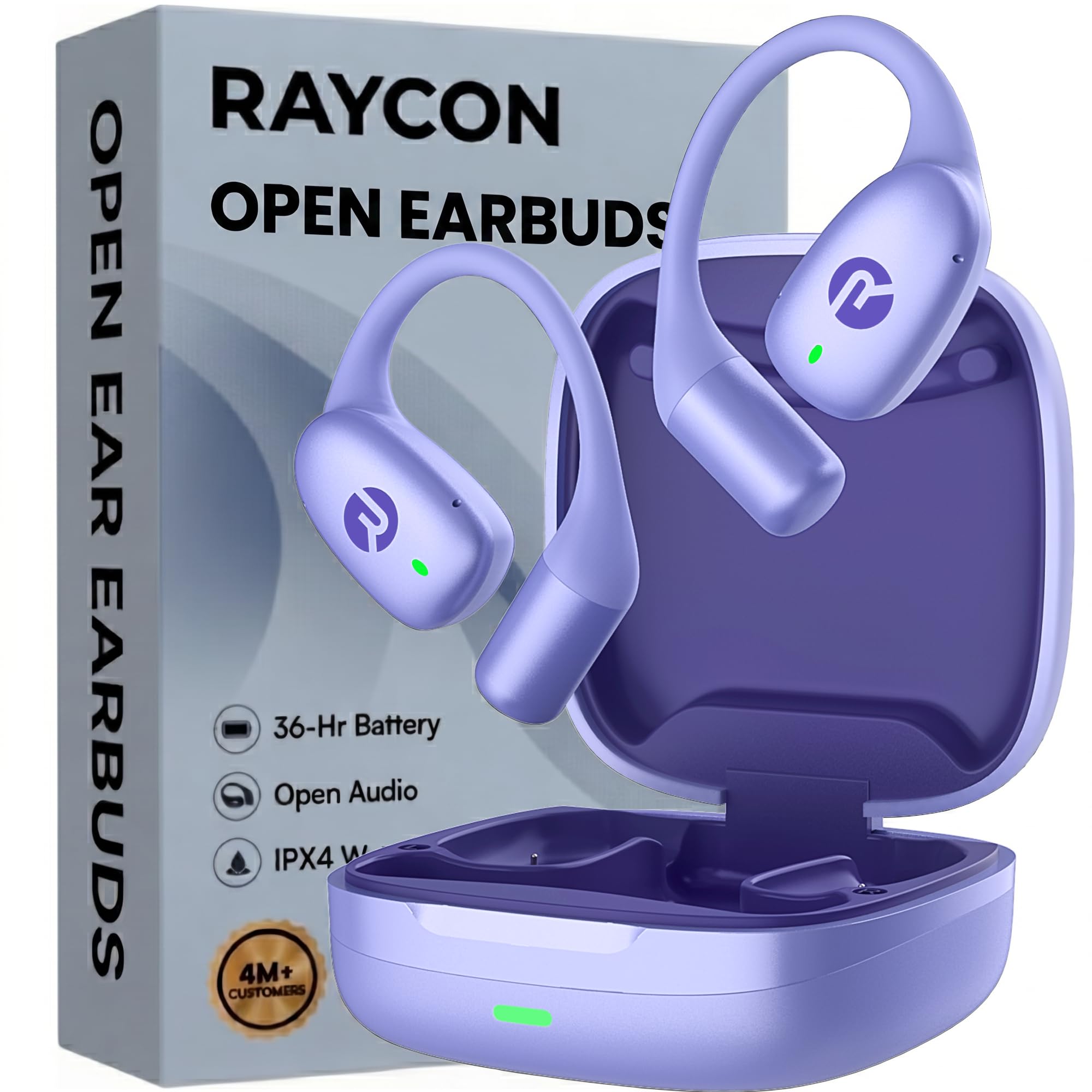 Raycon Essential Open Earbuds – True Wireless Open Ear Bluetooth 6.0 Headphones, Ultra-Lightweight, Comfort Hook Design, IPX4 Water Resistant, 36 Hours of Battery Life (Purple)