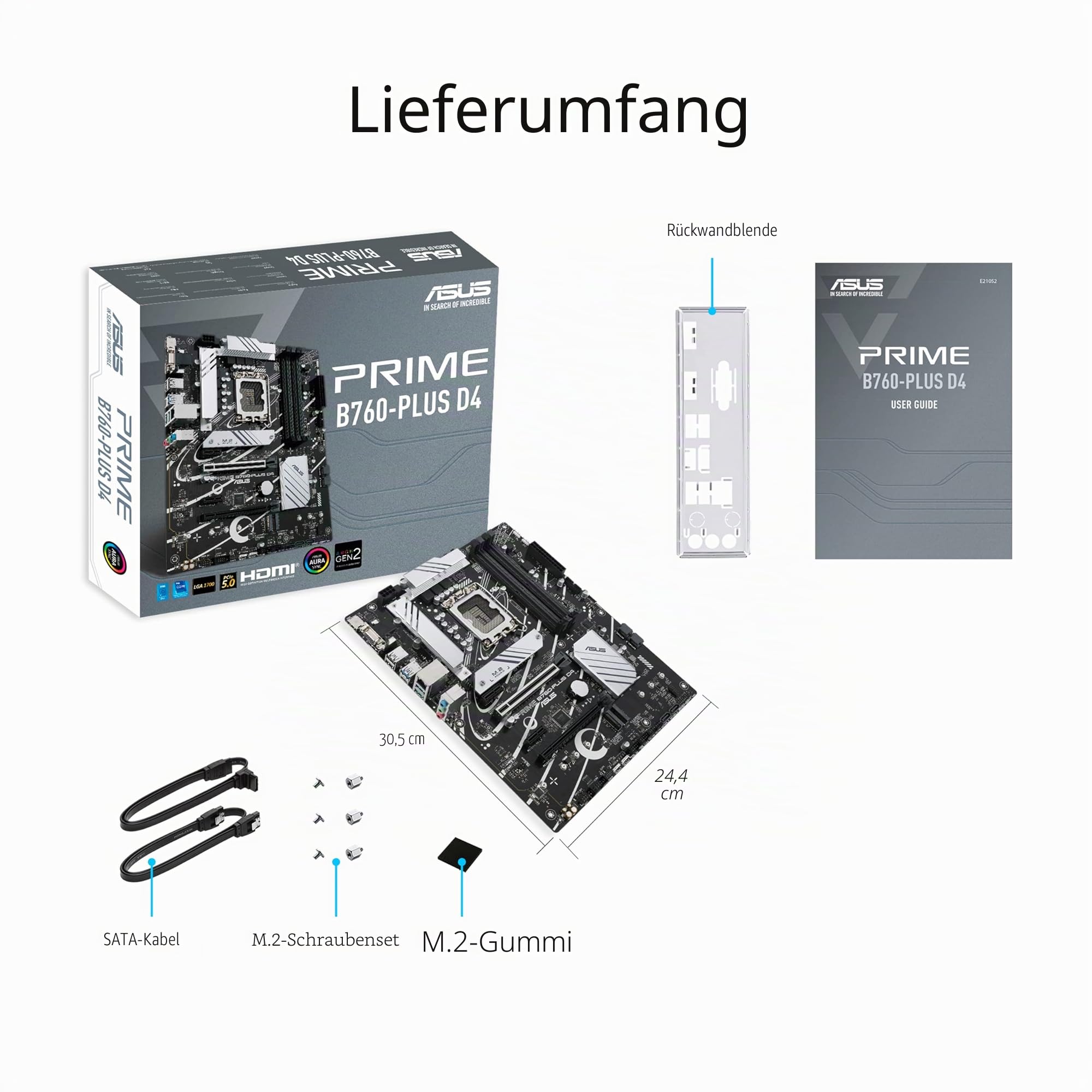 ASUS Prime B760-PLUS D4 Gaming Mainboard Sockel Intel LGA 1700 | Intel B760, ATX, DDR4 Speicher, PCIe 5.0, 3X PCIe 4.0 M.2, Thunderbolt 4, Aura Sync