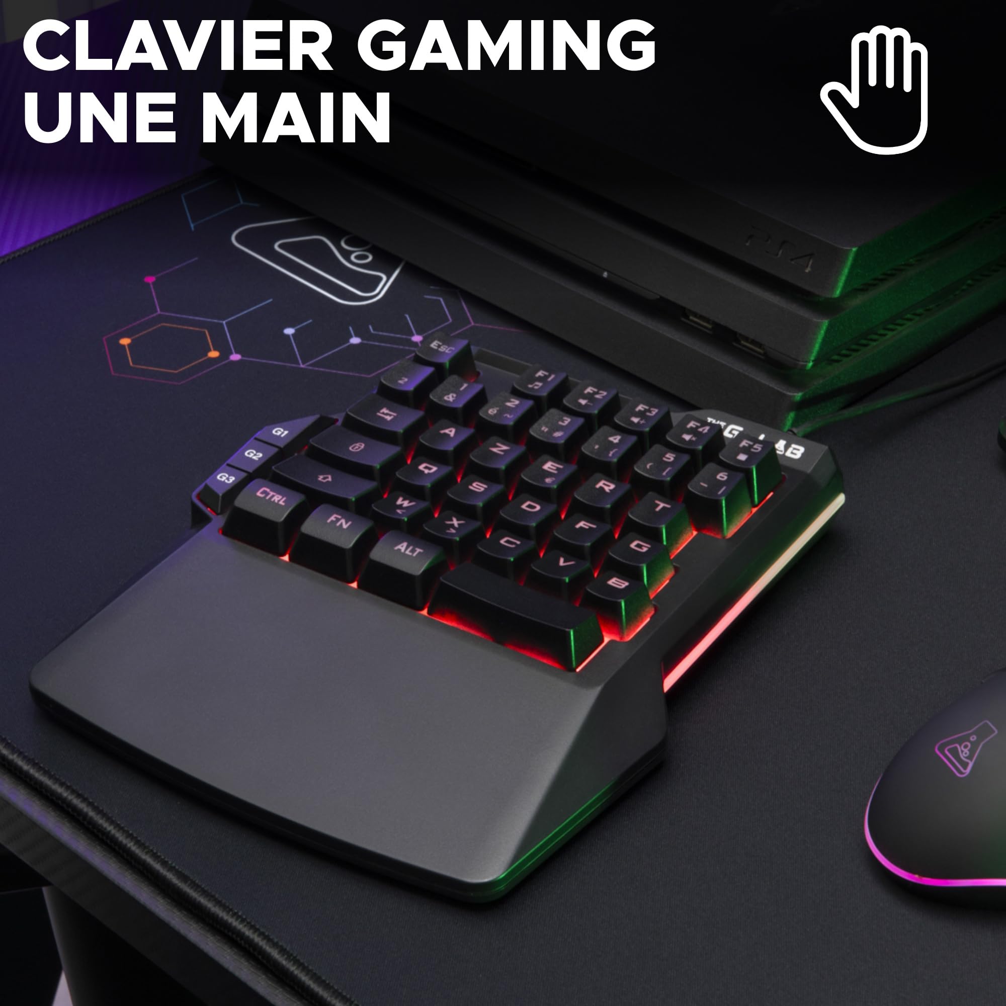 The G-Lab Keyz Thorium klawiatura gamingowa jedną ręką, 38-klawiszowa mini klawiatura gamingowa RGB, 3 konfigurowalne makra, mechaniczna klawiatura sensacyjna do PC, PS5, Xbox- Nowość