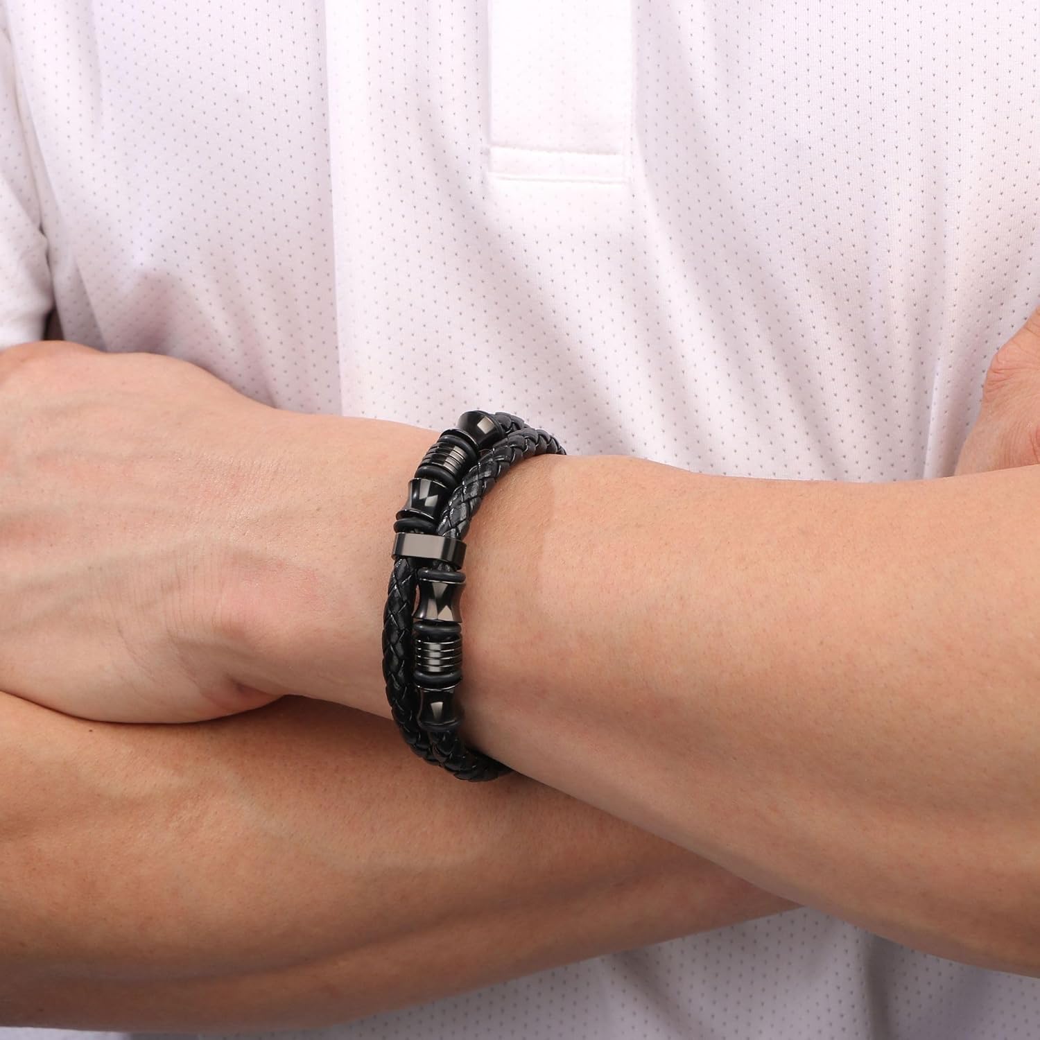 Memgift 𝐋𝐞𝐚𝐭𝐡𝐞𝐫 𝐁𝐫𝐚𝐜𝐞𝐥𝐞𝐭 𝐅𝐨𝐫 𝐌𝐞𝐧 Birthday Valentines Day Gifts for Son Grandson Man Dad Boyfriend Husband Brother Double-Row Braided Leather Bracelet for Men 7.5 8.5 9 Inches - Image 3