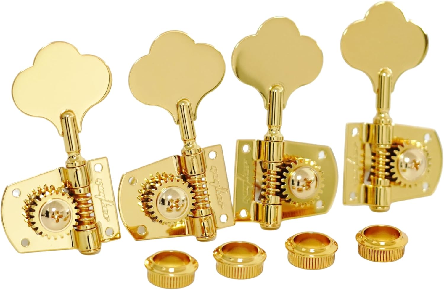 Guyker Bass Machine Head (2R + 2L) - 1:21 Ratio Gear Open Frame Tuners Tuning Key Pegs Replacement for Electric Jazz Guitar Bass or Precision Instruments, Gold