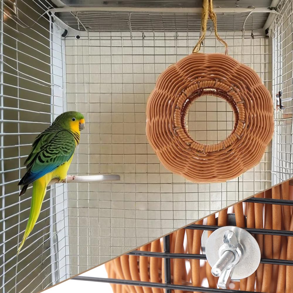 VTurboWay Rattan Vogelnest Kaufest Nest Haus Papagei Eier Lege- und Brutnest für Vogel Papagei Nymphensittich Wellensittich Finken Kanarienvogel (Doppeleingang)