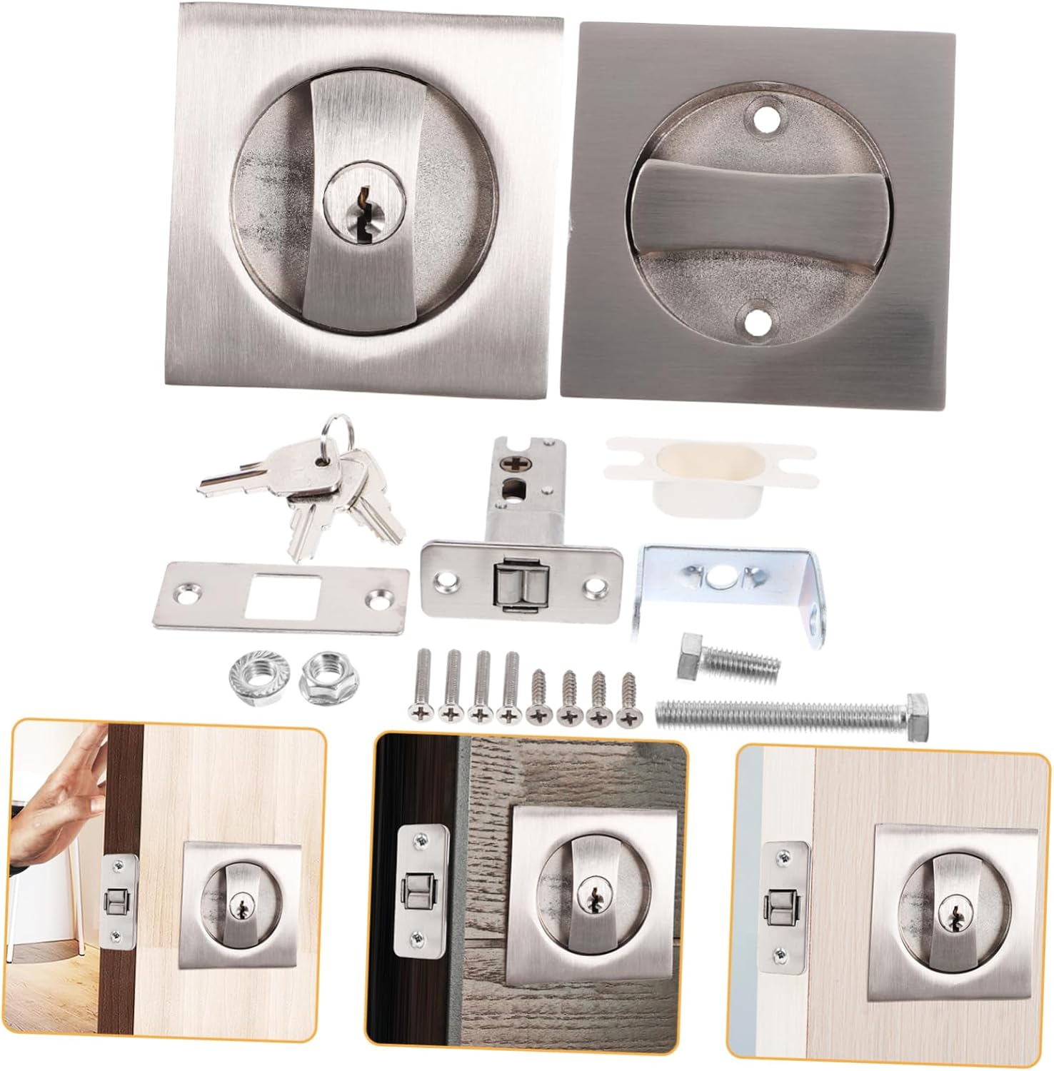 Angoily Invisible Door Lock for Pocket Door Privacy Lock Hardware Key Hardware for Pocket