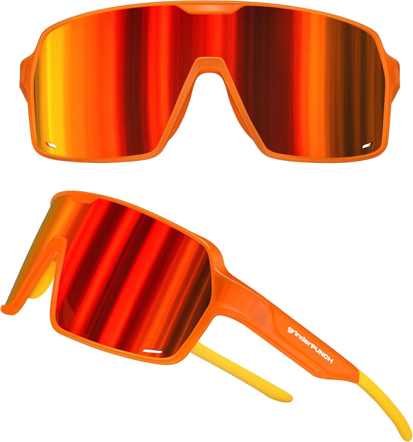 grinderPUNCH Polarized Sport Sunglasses for Men and Women, Lightweight Sun Glasses with UV Protection for Snow Hiking Cycling Running Fishing (Orange)