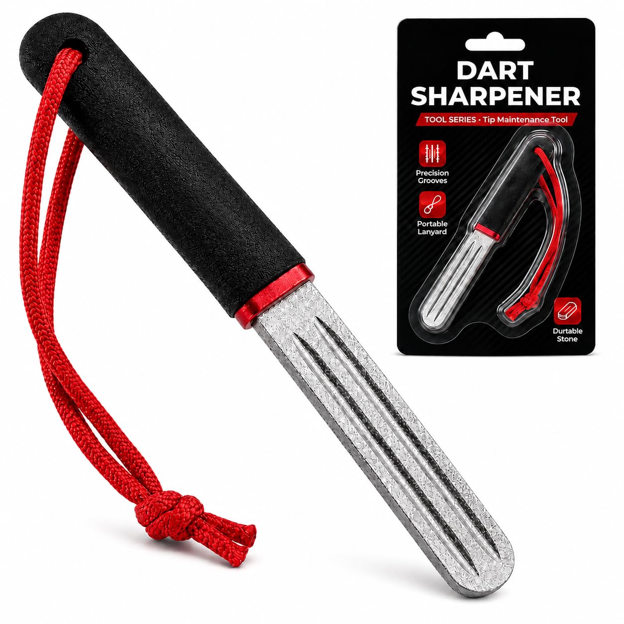 Pnrskter Fishing Hook & Dart Maintenance Tool, Dual-Groove 400 Grit Hook File & Dart Care Accessory, 3.9in Portable Darts Gear with Non-Slip Rubber Handle for Outdoor Fishing, Camping & Darts