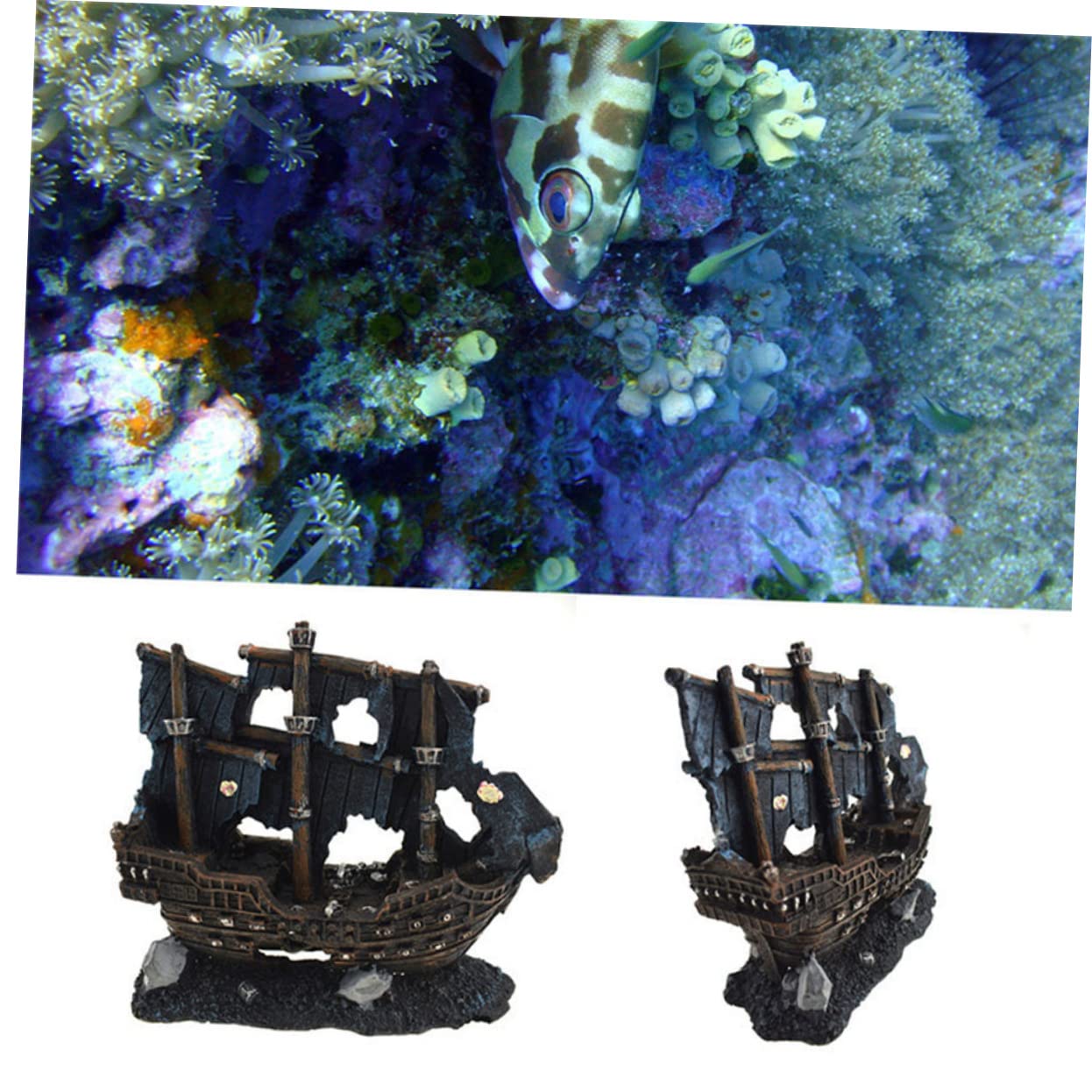 Happyyami coulé Artificiel cassé pour Aquarium Ornement de Maison d'animal familier de Reptile Poisson Ornements décor pour Aquariums Aquarium Bateau Maison cachette