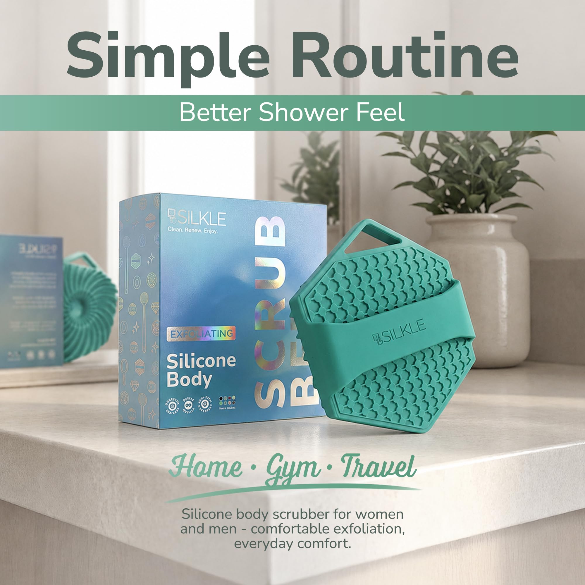 SILKLE Limpiador corporal de silicona, cepillo de baño exfoliante y limpiador de piel, esponja de ducha para exfoliación corporal suave y lavado, herramienta de cuidado de silicona para un renovado y