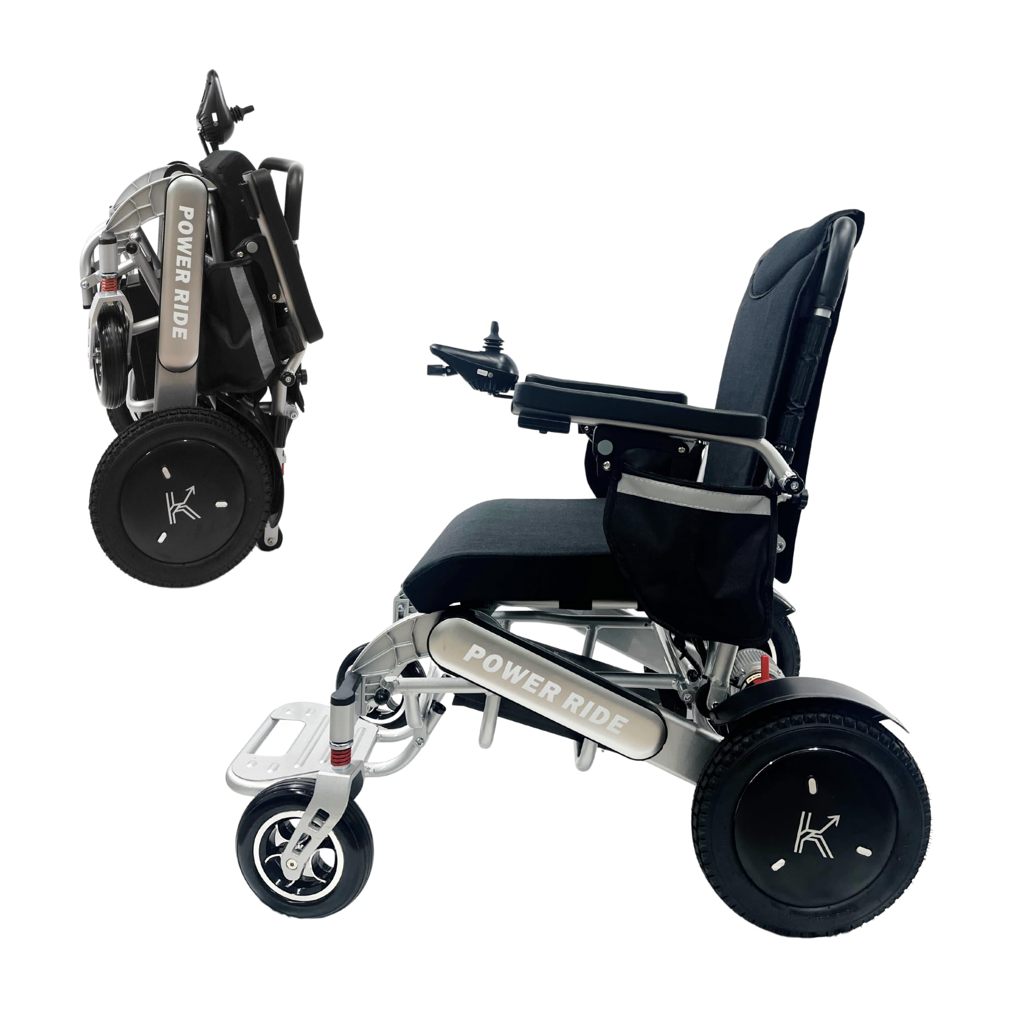 ReNuCare Metallic Silver Power Ride Wheelchair – Durable Foldable Electric Wheelchair for Adults, 360° Joystick, Motorized Power Wheelchair with 17-