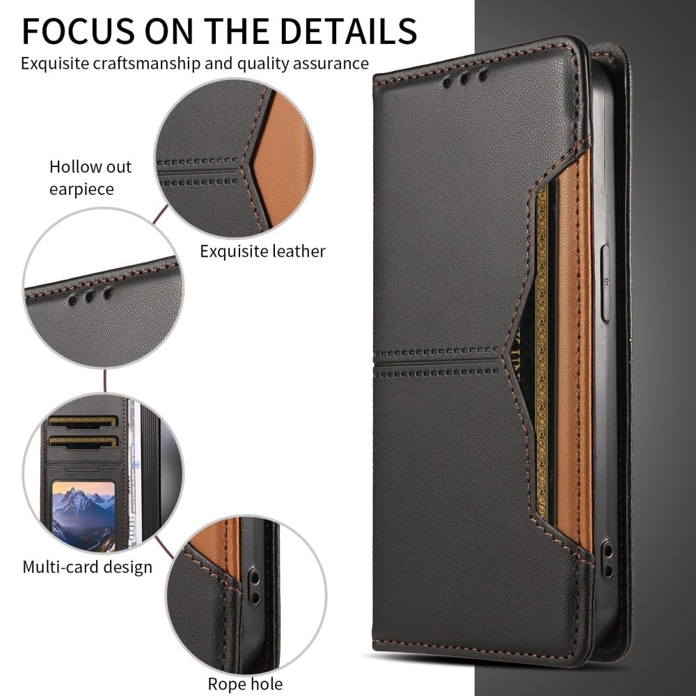 Generic Custodia compatibile con iPhone 14 Plus (colore: nero) Custodia a portafoglio in pelle per carte di credito elegante
