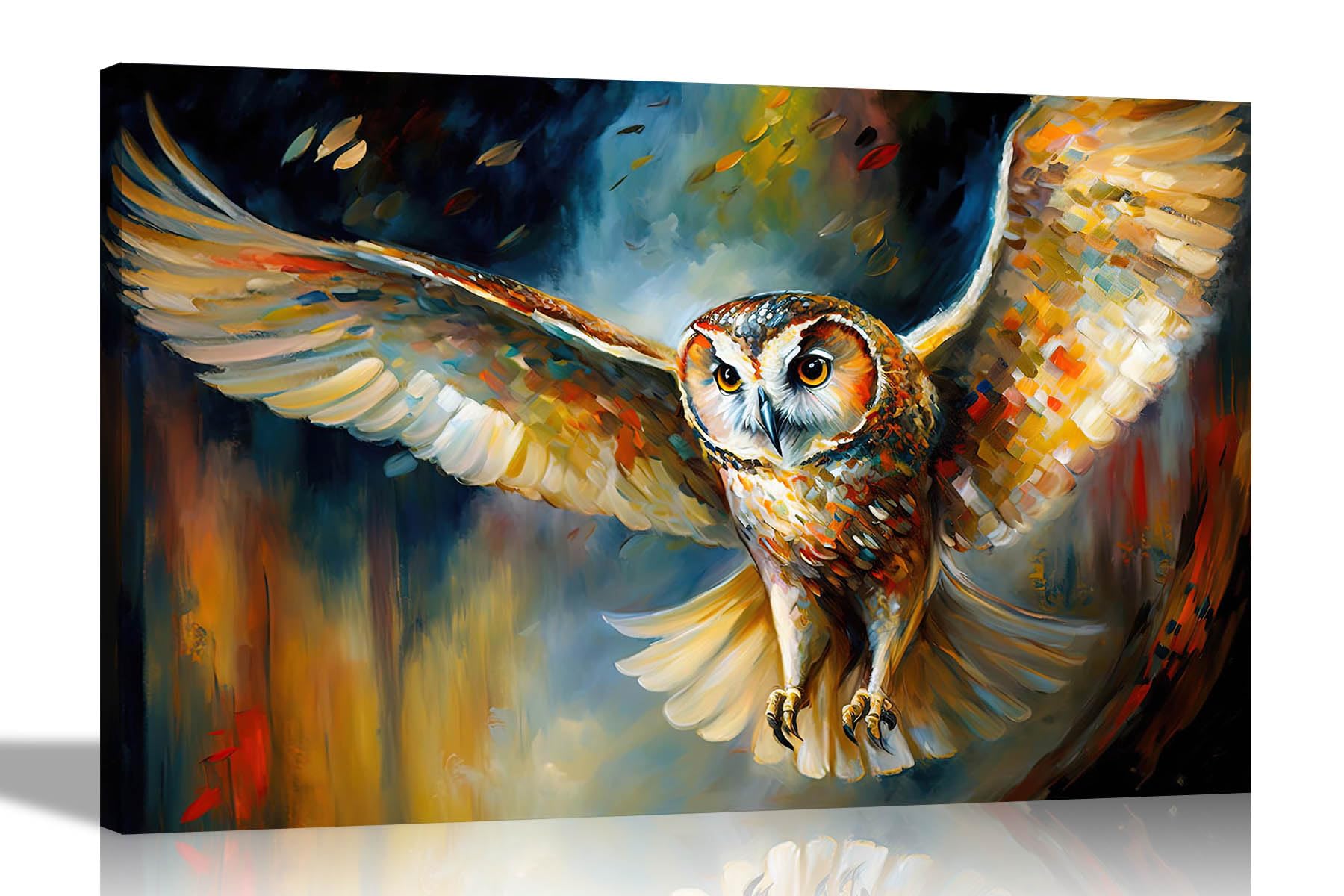 Artley Prints Multicoloured - Landing Owl Colourful Wall Art Pictures Canvas For Living Room, Bedroom, Hallway | Framed Oil Painting Re-Print Large 86 X 61Cm (34 X 24 Inches) A1