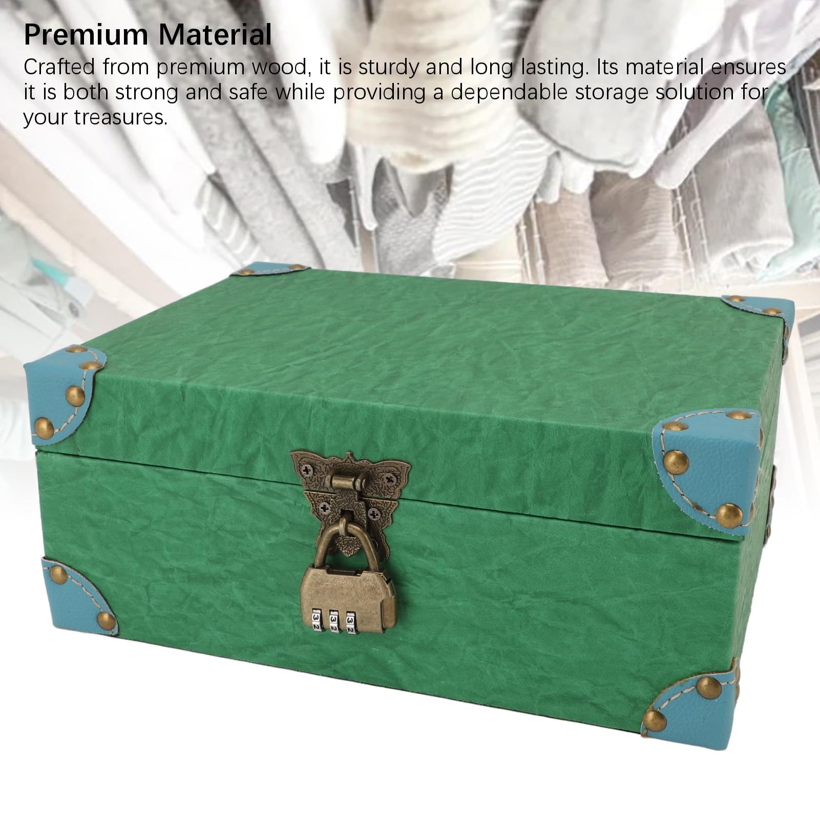 lyrlody Cofre del Tesoro, Caja de Almacenamiento de Recuerdos de Joyas de Cuero y Madera con Cerradura, Caja Cuadrada Hecha a Mano 27 X 20,5 X 11 Cm, para Dormitorio, Sala de Estar, Oficina, Estudio