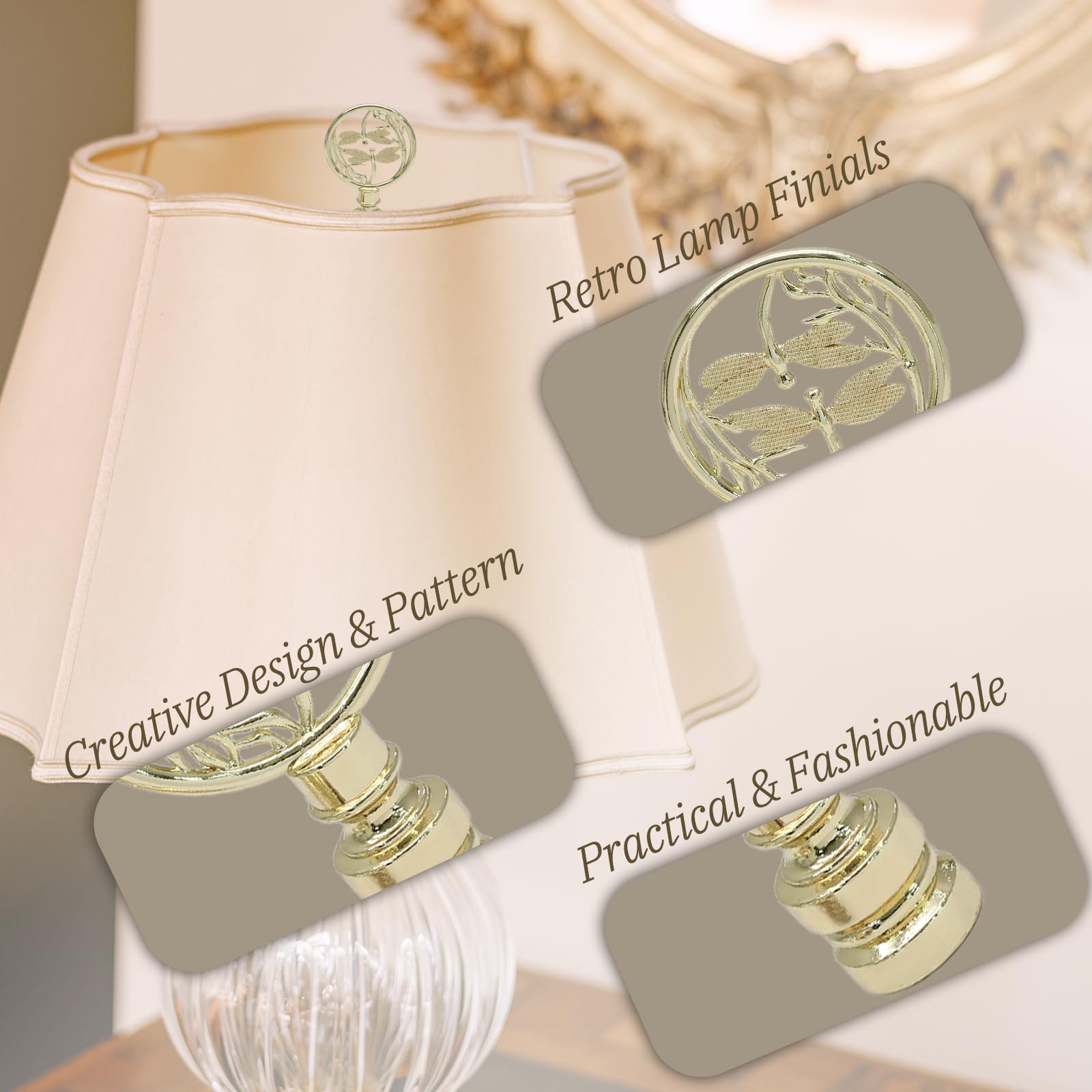 Paquete de 2 remates de lámpara de libélulas dobles, acabado decorativo dorado para pantallas de lámpara, perillas ahuecadas para lámpara de mesa, lámpara de pie, decoración de lámpara 3