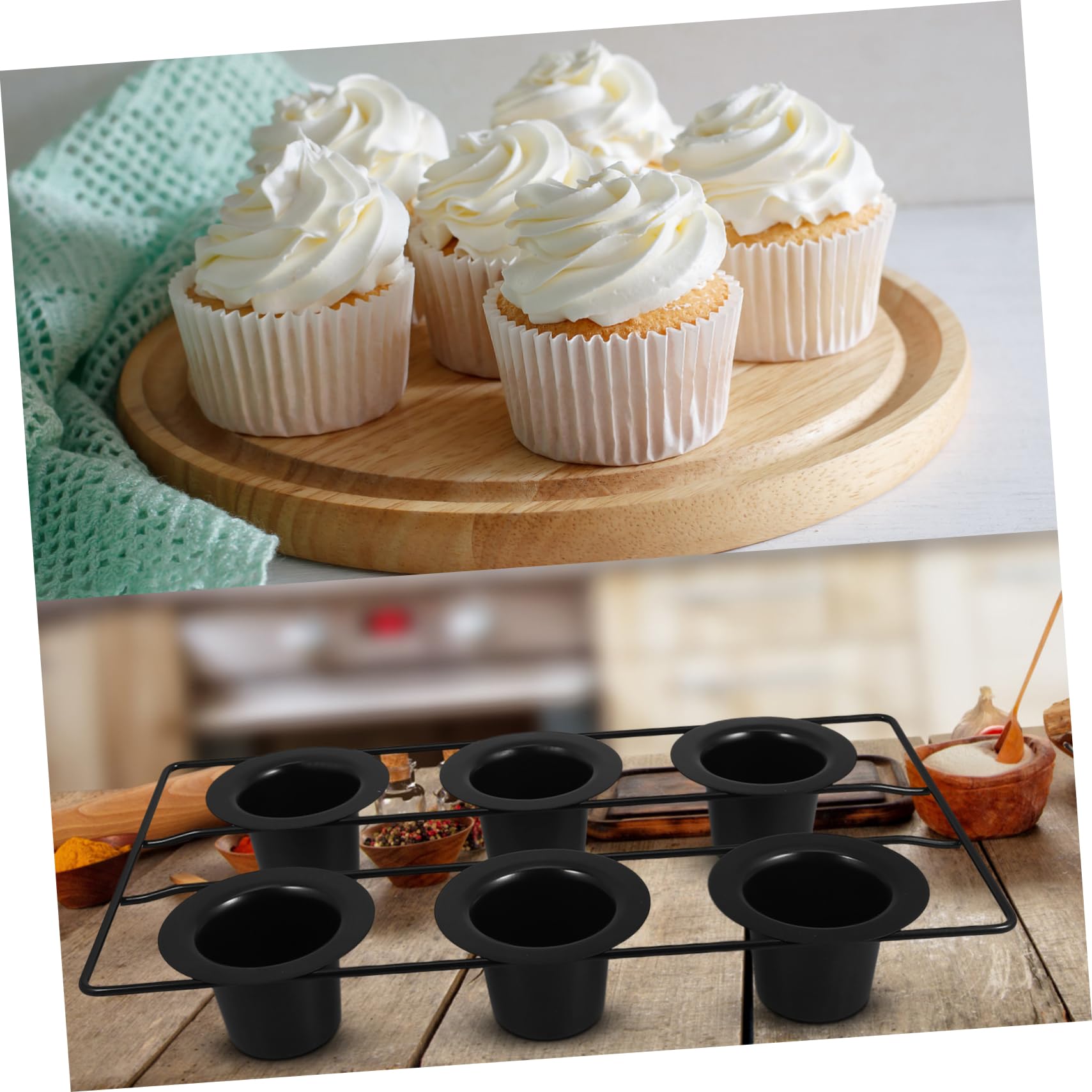 Moule à Muffins Profond Noir en Acier au Carbone 6 Cups