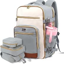 Travel Laptop Backpacks, 30L Carry On Backpack with 3 Packing Cubes, Travel Backpack for Women Airline Approved, Overnight Weekender Backpacks Light Grey