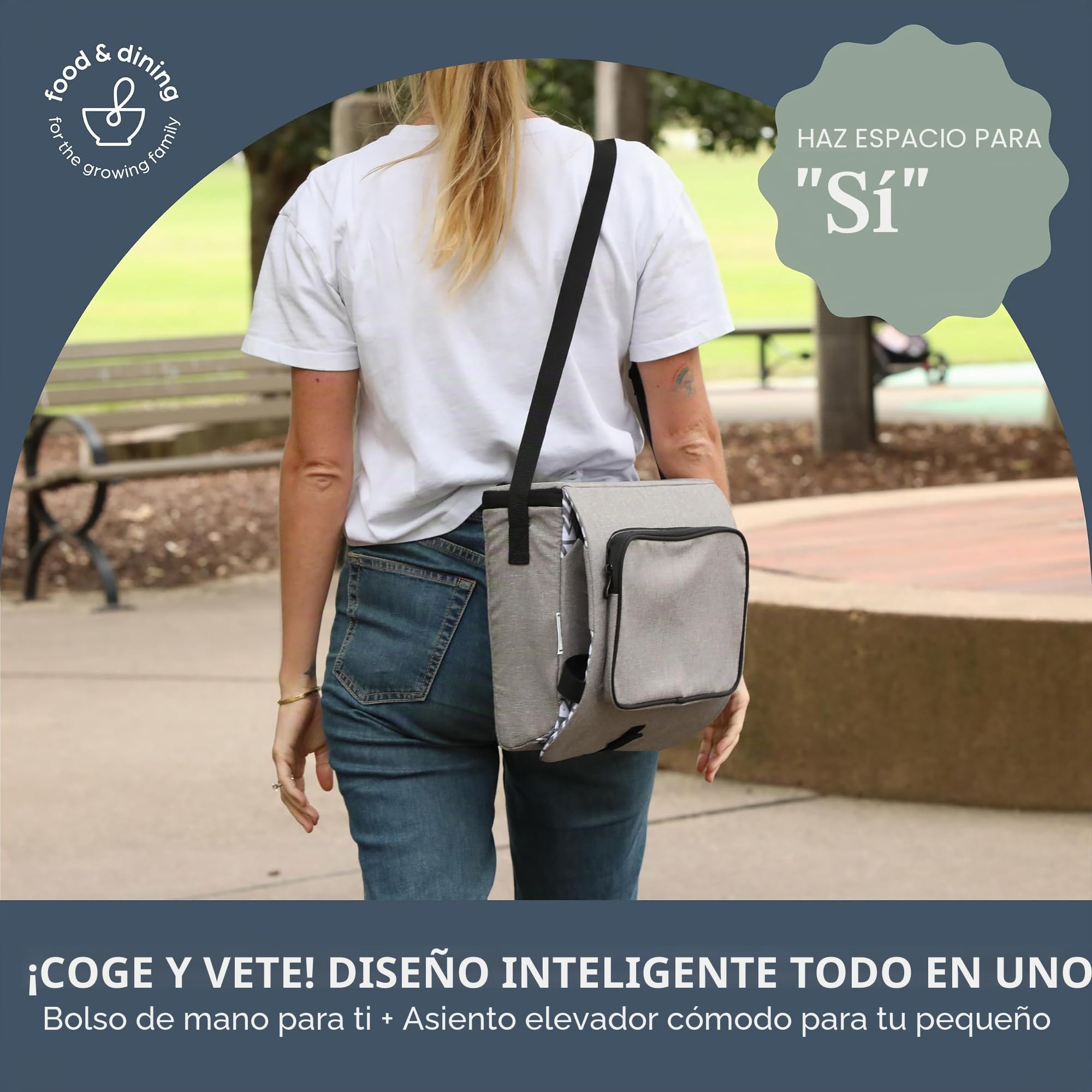 Dreambaby On-The-Go - Asiento elevador para niños, silla alta portátil con prácticos compartimentos de almacenamiento, se adapta a la mayoría de sillas de comedor, ligero, compacto y fácil de