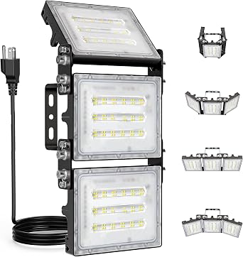 STASUN 150W LED Flood Light with Plug, Mini Series Outdoor Floodlight, 15000LM 6000K Daylight White, IP66 Waterproof, 3 Adjustable Heads, LED Exterior Flood Light for Backyard, Driveway, Garage, Patio