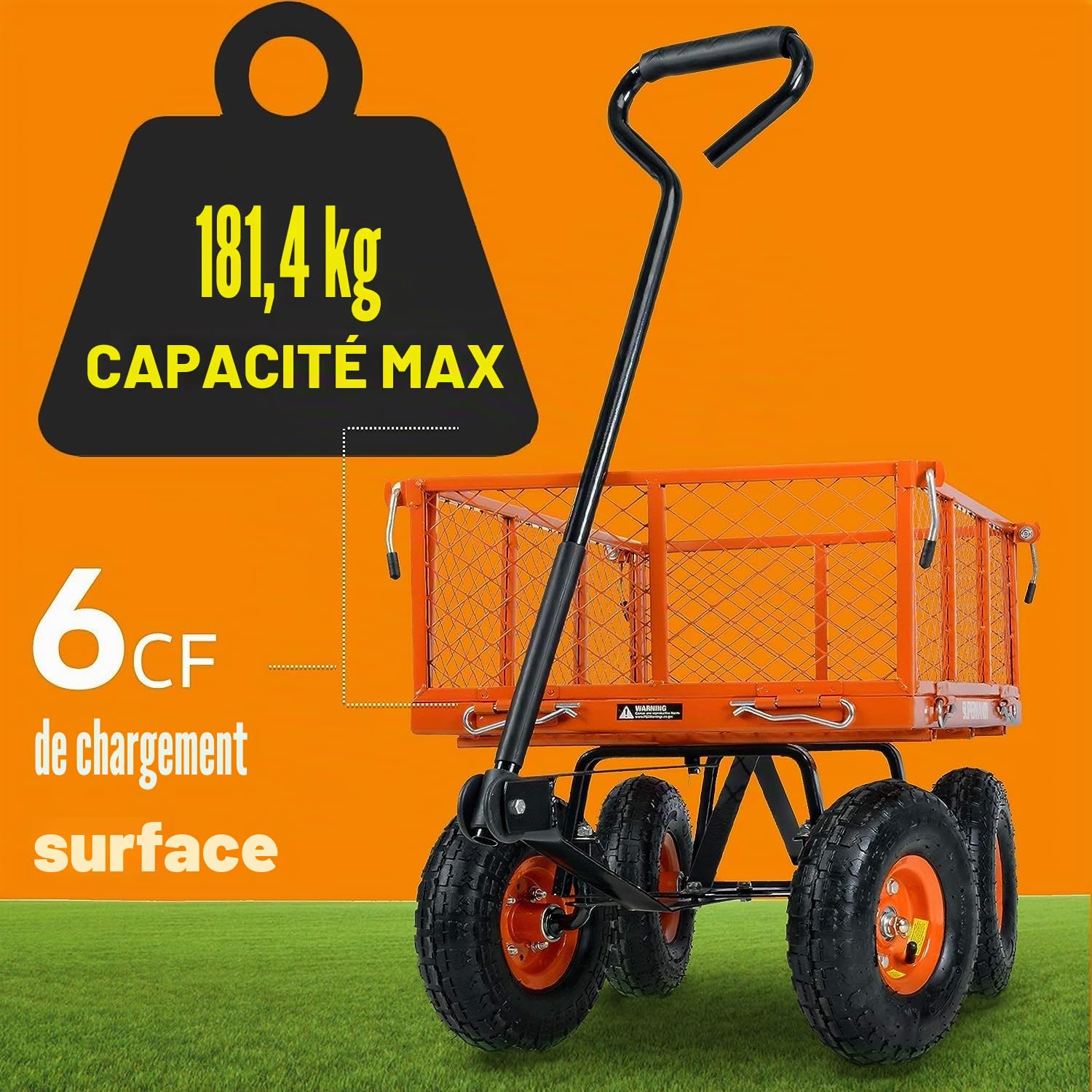 SuperHandy Chariot Utilitaire de Jardin, Charge Max. 180 kg，Robuste