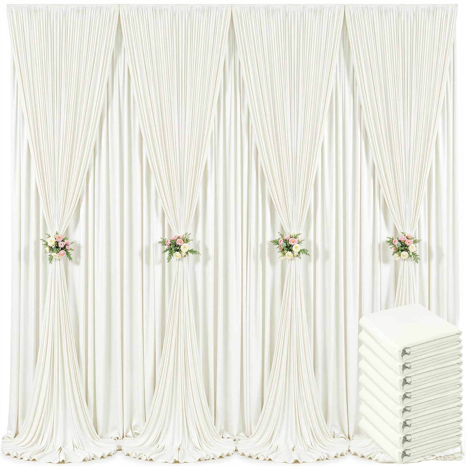 40ft x 10ft Ivory Backdrop Curtain for Wedding Ivory Wrinkle Free Backdrop Drapes Panels for Parties Baby Shower Bridal Shower Birthday Photo Photography Polyester Fabric Background Decoration
