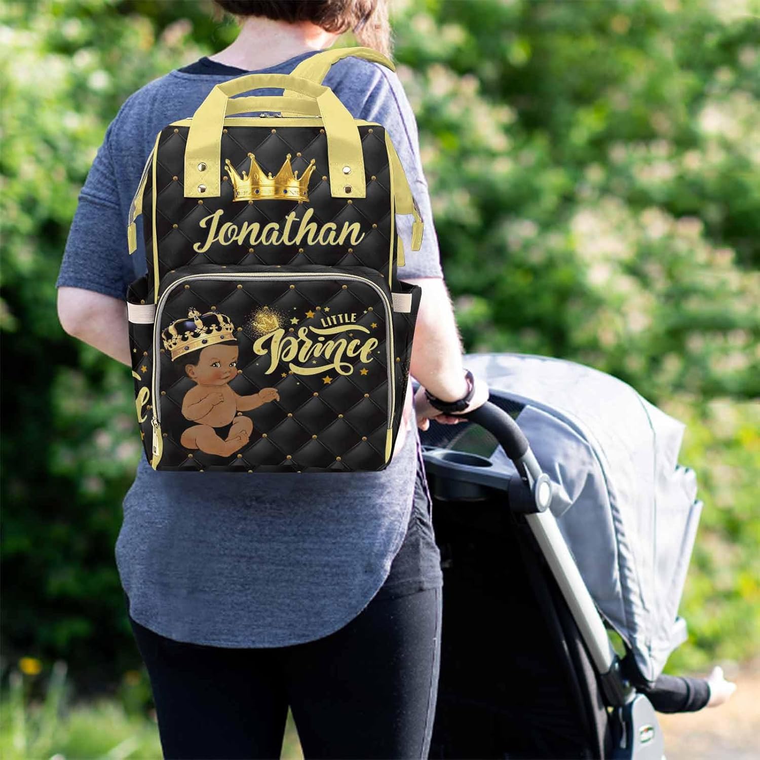 M YESCUSTOM Custom Name Baby Bags for Dad Mom, Personalized Black Crown Diaper Bag Backpack with Stroller Straps Large Capacity Mommy Bag Nappy Bag for Son Men