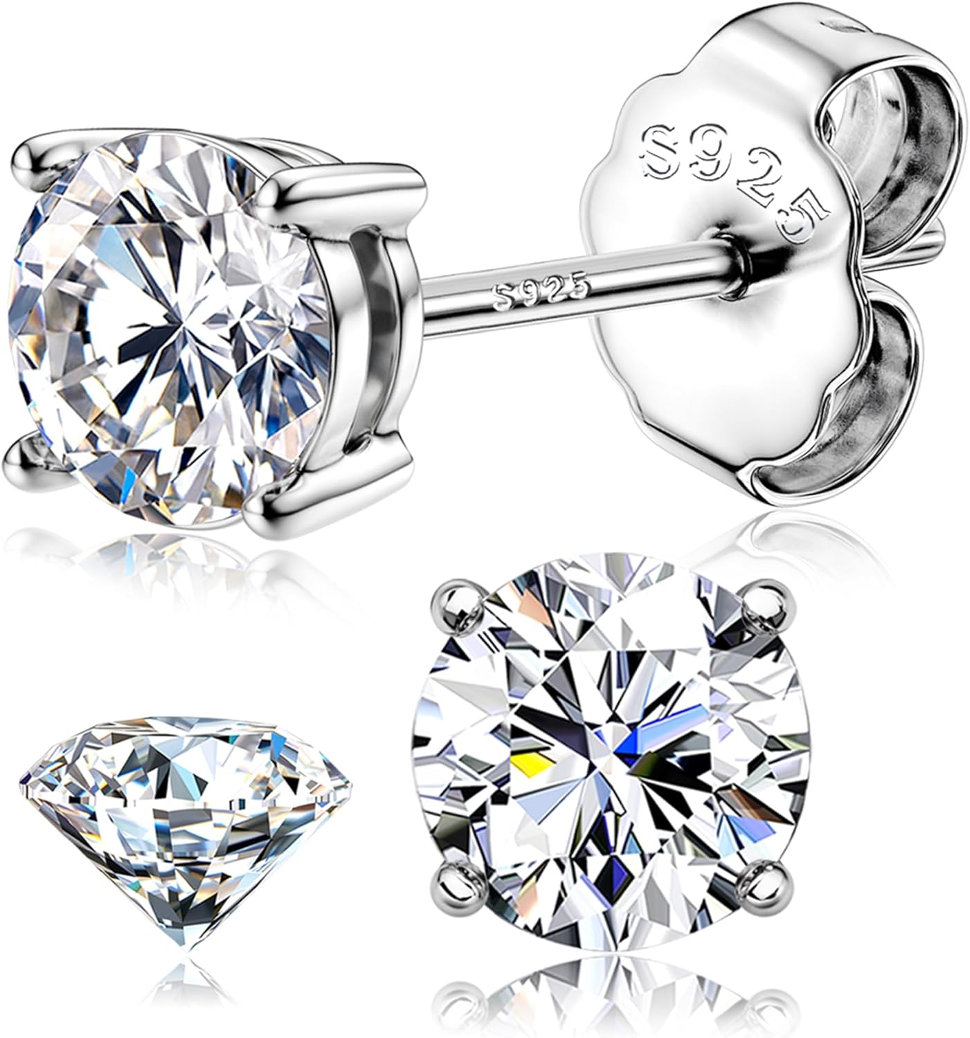 Moissanite Stud Earrings 18K White Gold Plated Brilliant Round Cut D Color VVS1 Clarity Lab Created Moissanite Earrings Sterling Silver Earring Hypoallergenic Earrings for Women Men 1