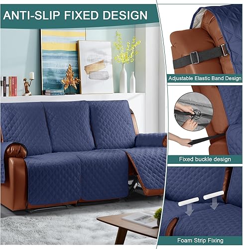 Miniatura 5 de Funda impermeable para sofá reclinable, lavable, de 1 pieza, protector de muebles con correas elásticas, bolsillo para niños, perros y mascotas